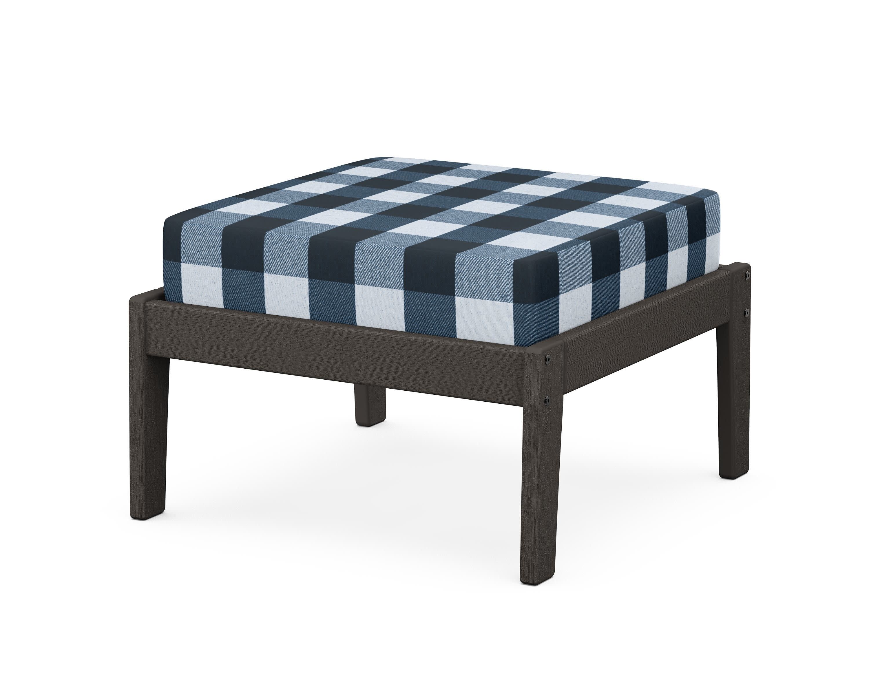 Deep Seating Ottoman in Vintage Coffee / Buffalo Plaid Marine Indigo