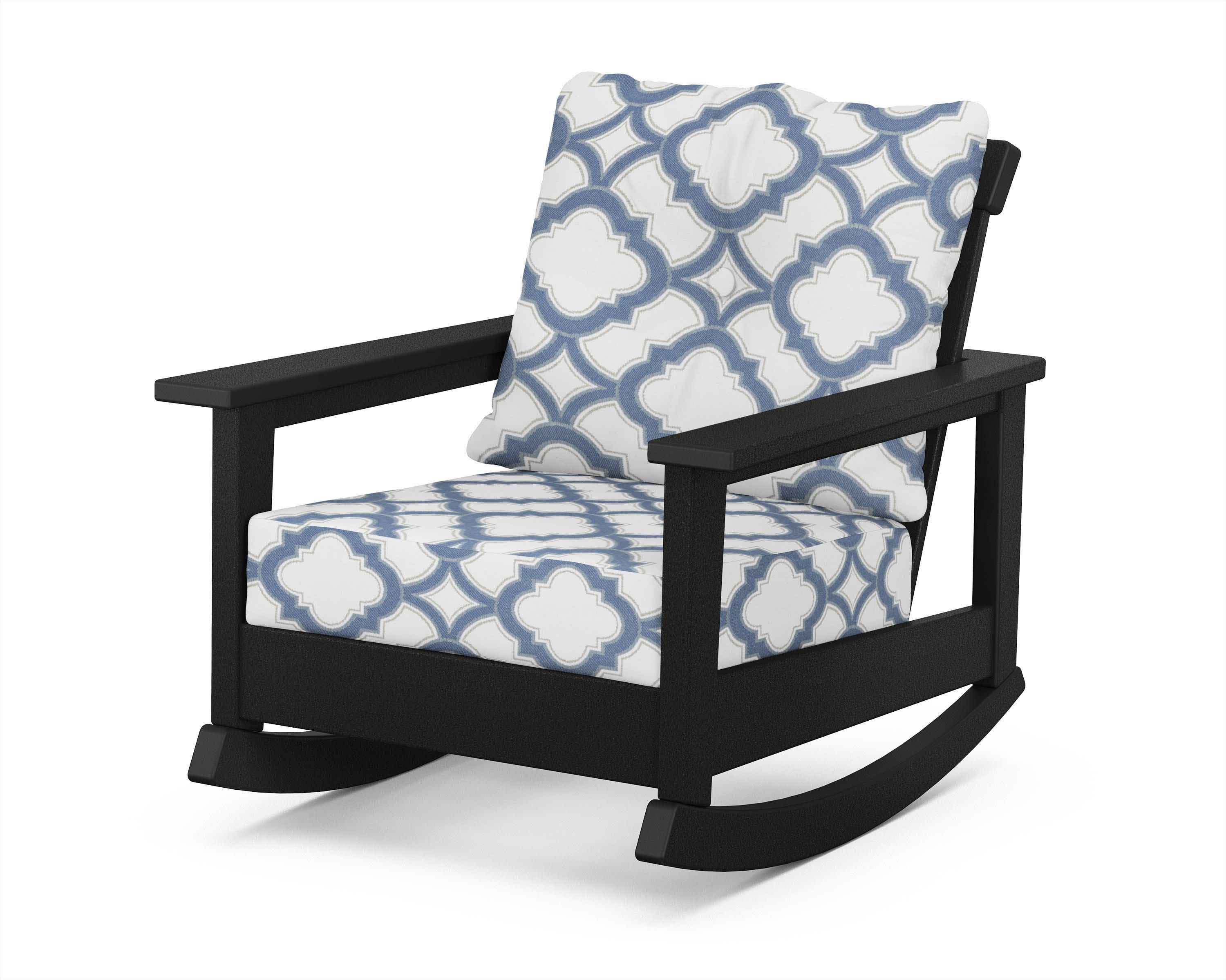 Prescott Deep Seating Rocking Chair in Black / Trellis Sky Blue