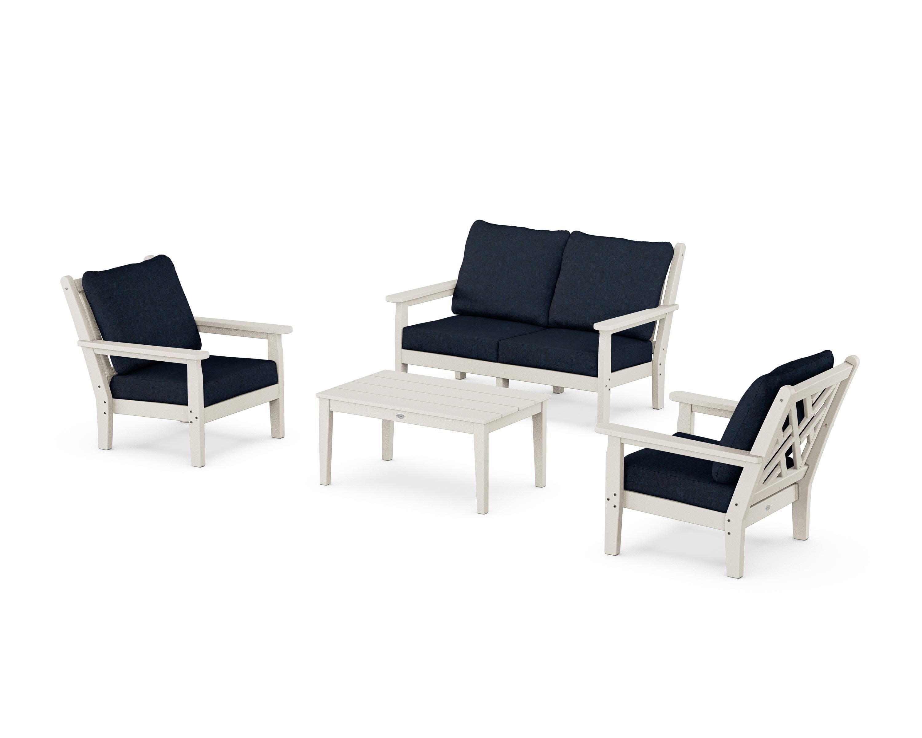 Chippendale 4-Piece Deep Seating Set with Loveseat in Sand / Marine Indigo