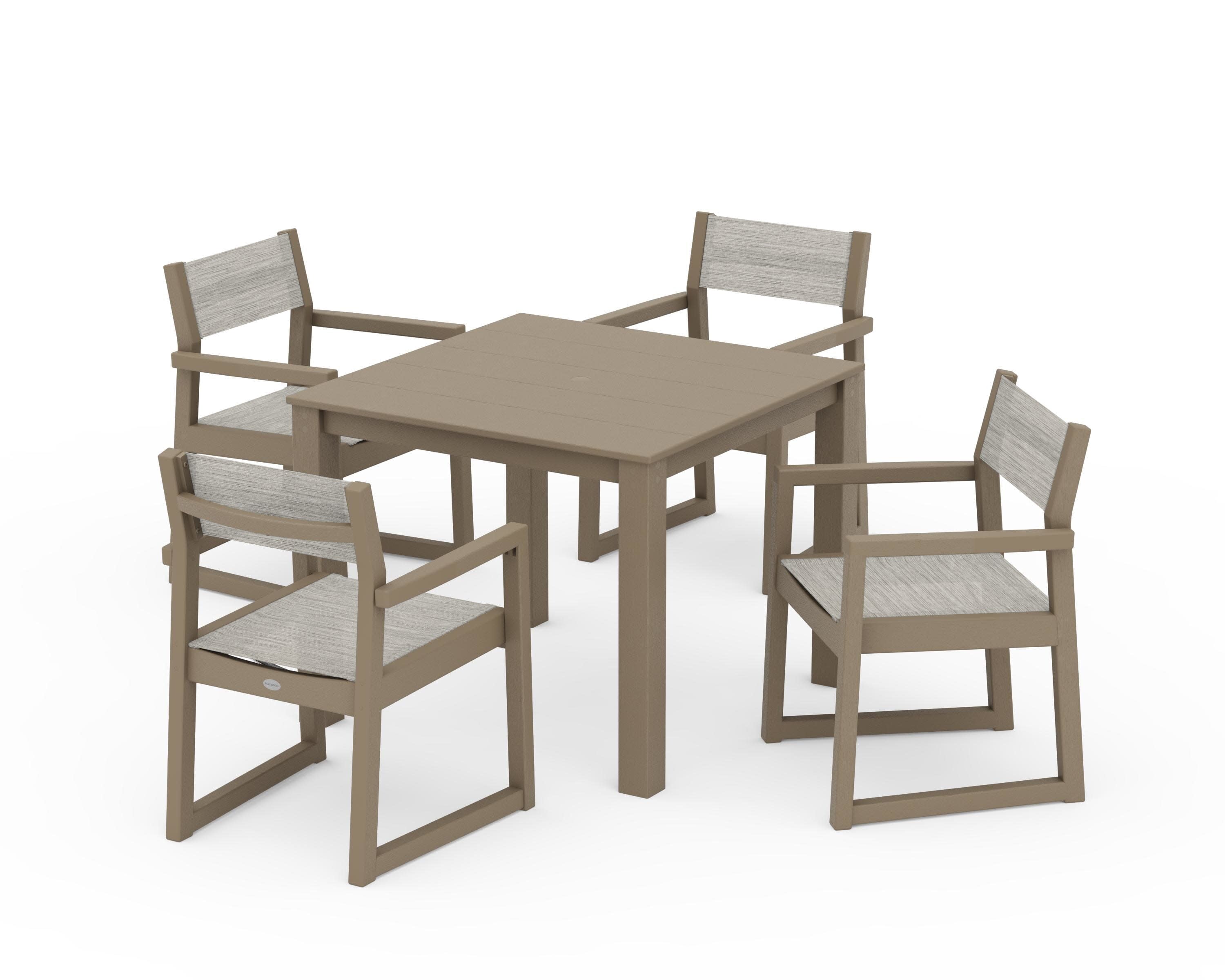 EDGE Sling Arm Chair 5-Piece Parsons Dining Set in Vintage Sahara / Birch Sling