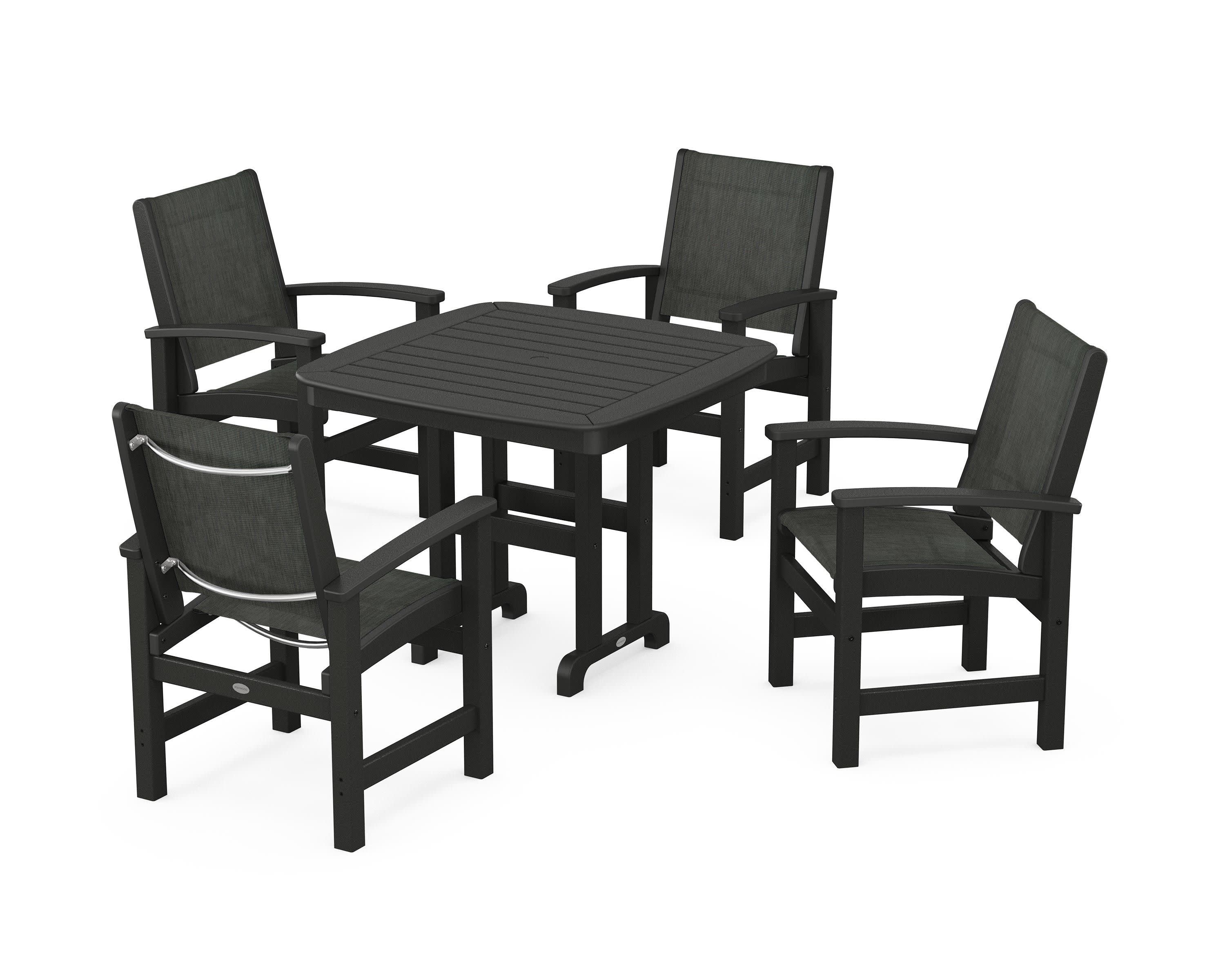 Coastal 5-Piece Dining Set in Black / Ember Sling