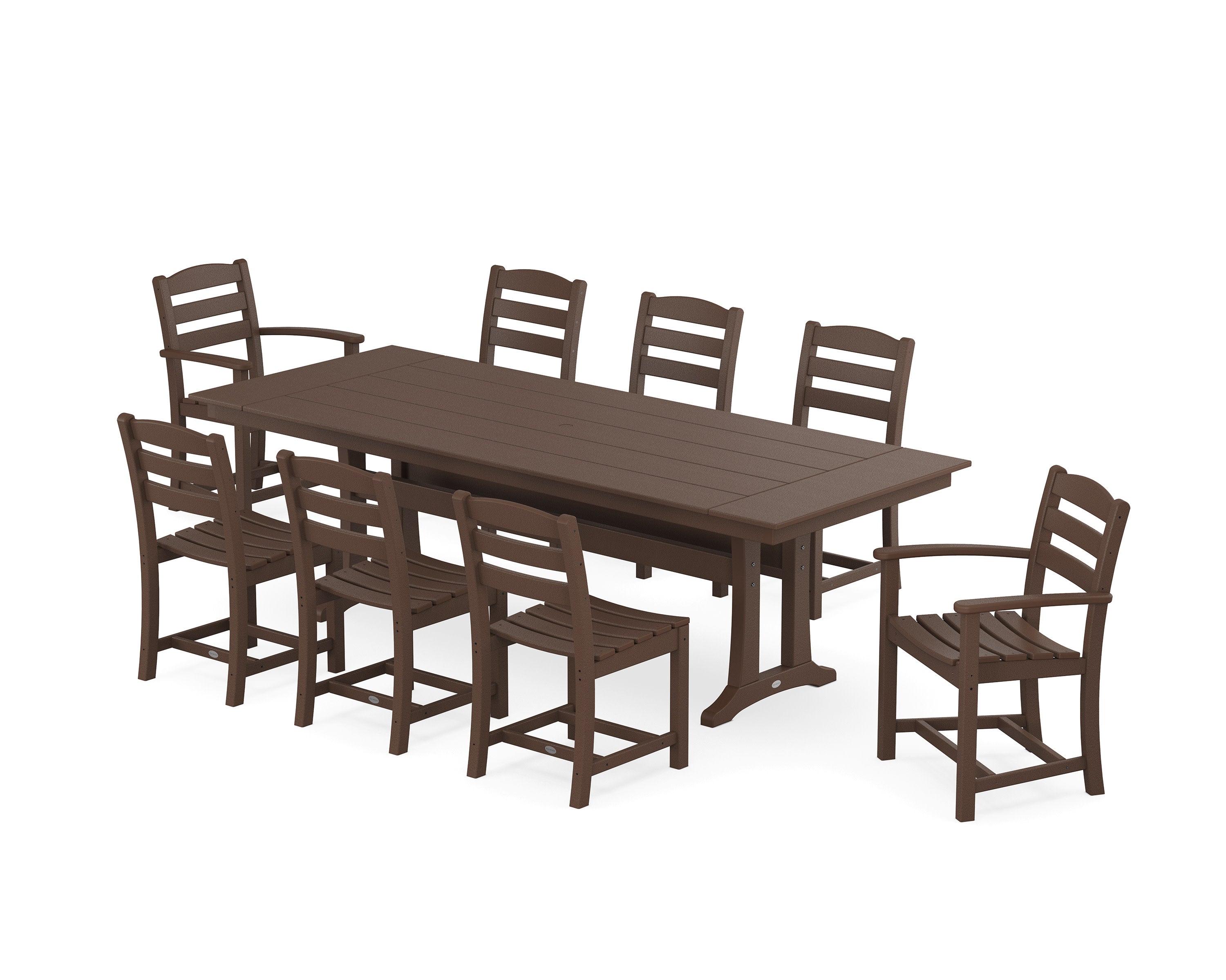 La Casa Caf 9-Piece Farmhouse Dining Set with Trestle Legs in Mahogany