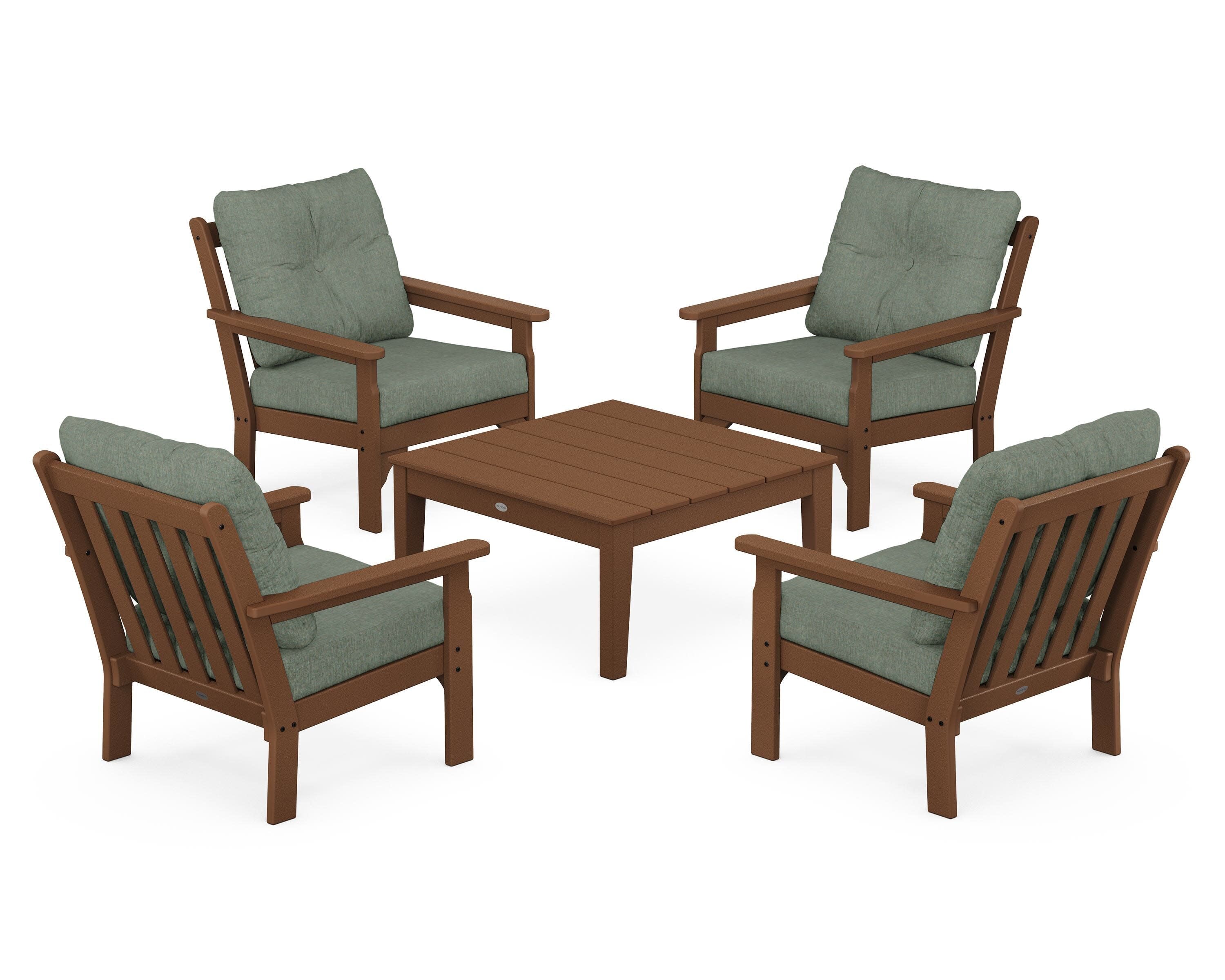 Vineyard 5-Piece Deep Seating Conversation Set in Teak / Cast Sage