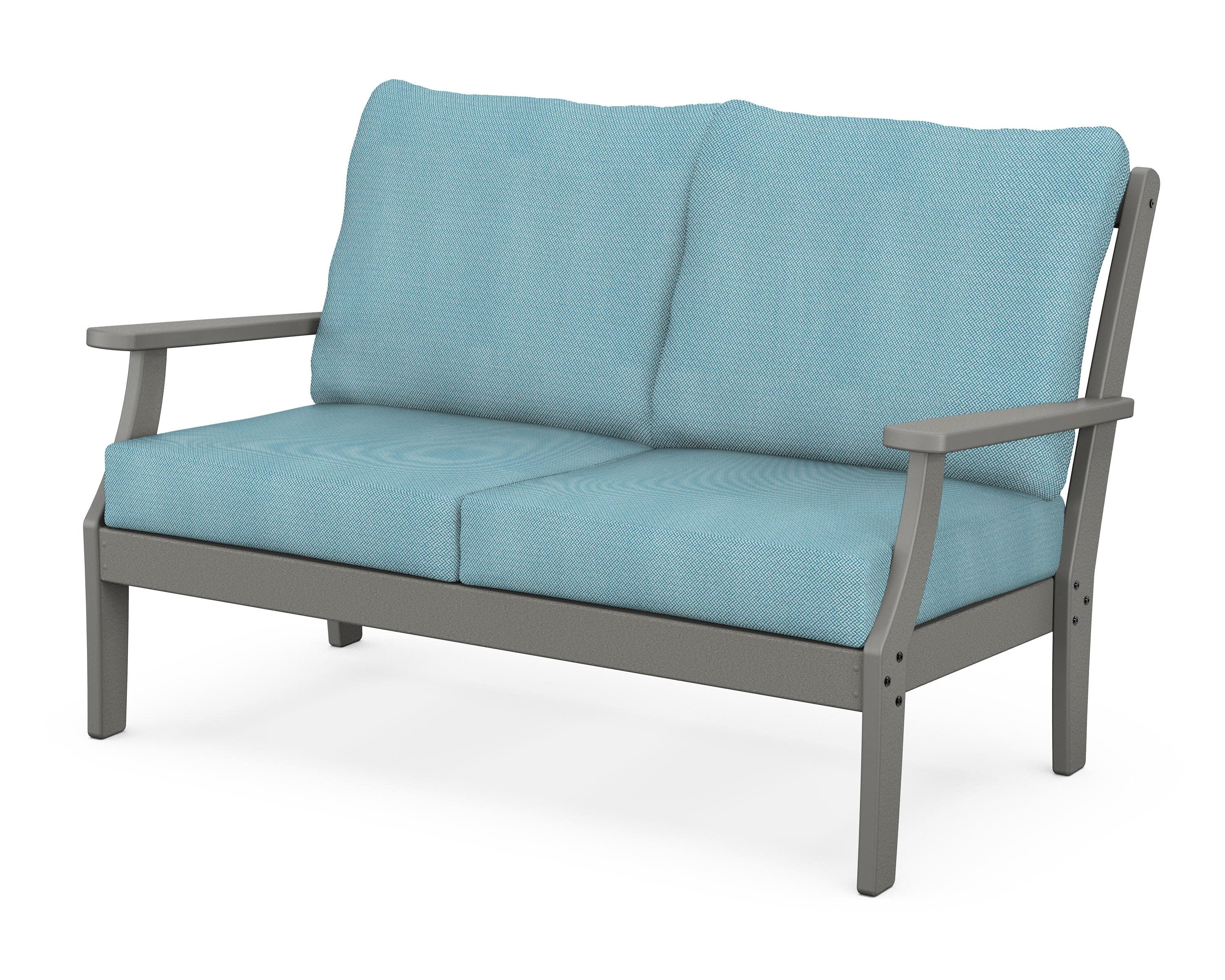 Braxton Deep Seating Loveseat in Slate Grey / Lattice Sky Blue
