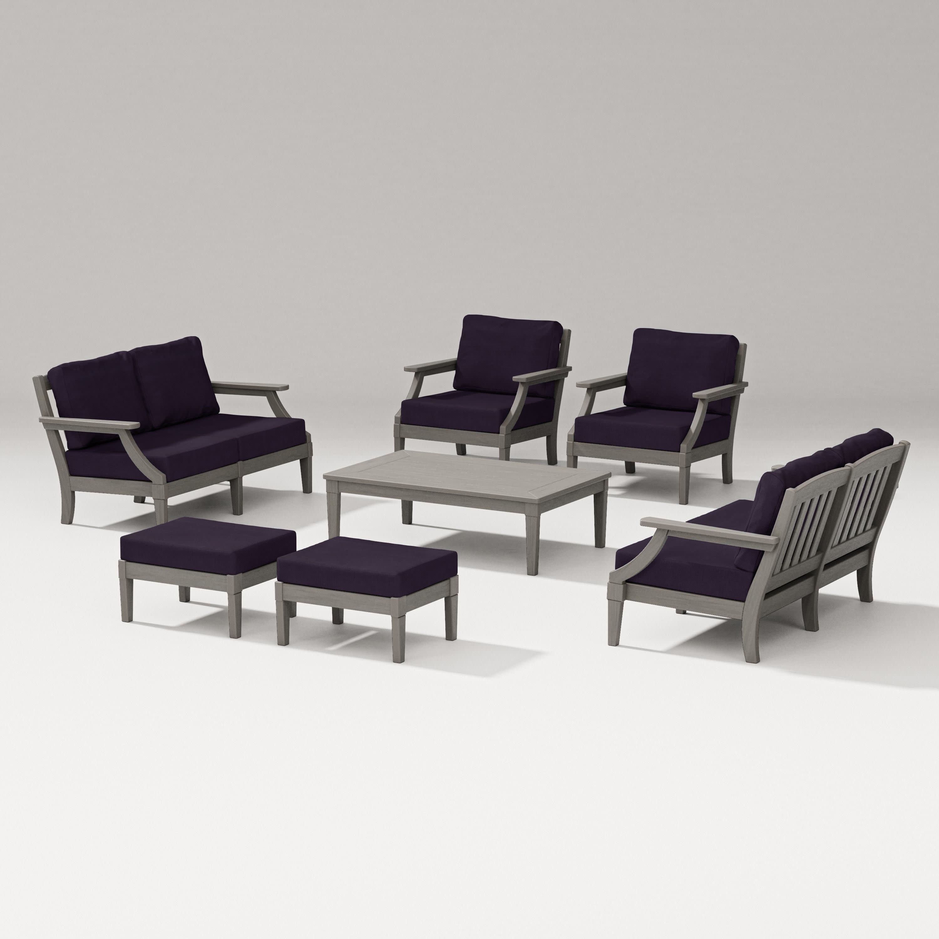 Estate 7-Piece Lounge Loveseat Set in Driftwood / Navy Linen
