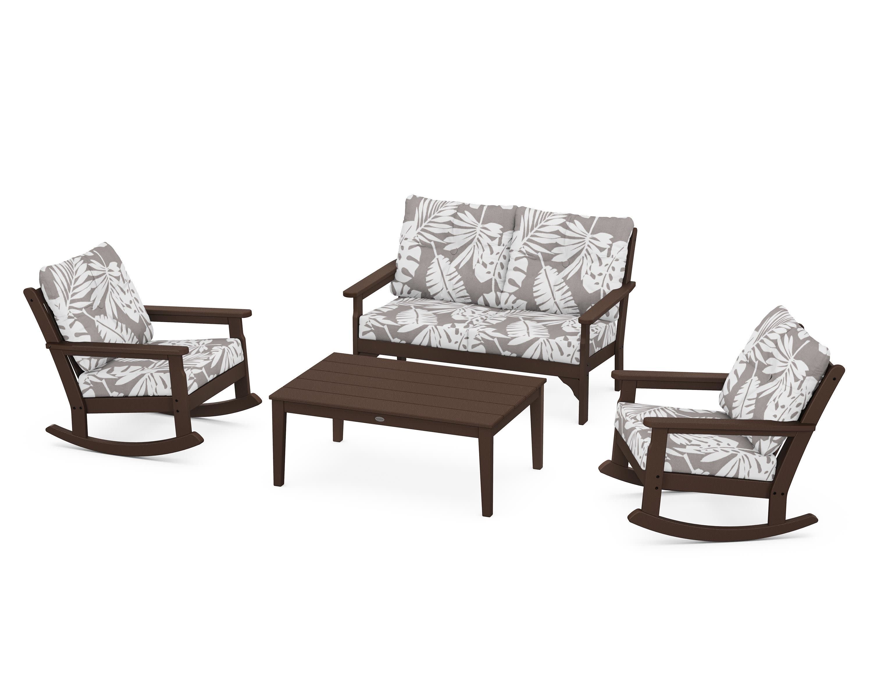 Vineyard 4-Piece Deep Seating Rocking Chair Set in Mahogany / Leaf Grey Mist