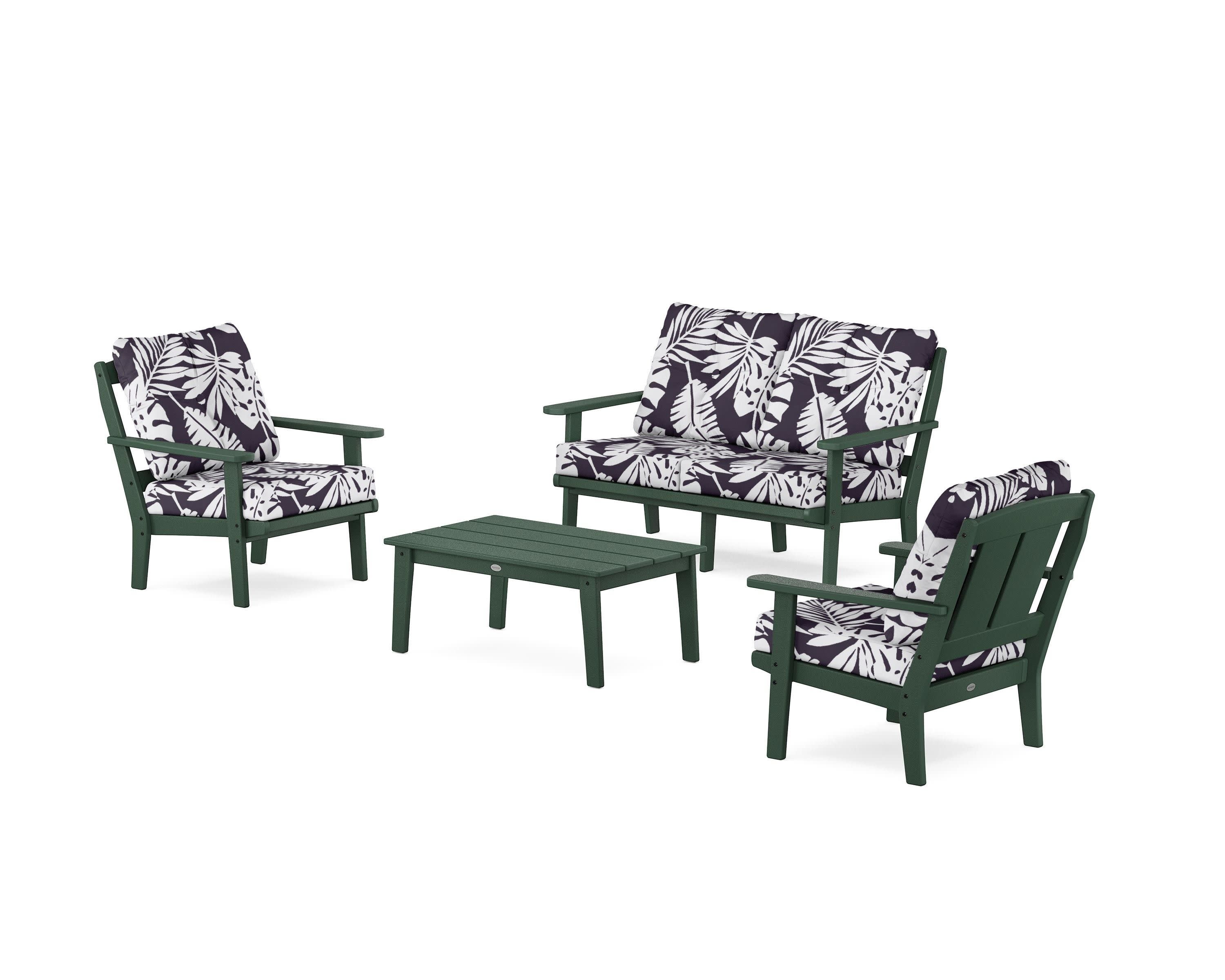 Mission 4-Piece Deep Seating Set with Loveseat in Green / Leaf Navy
