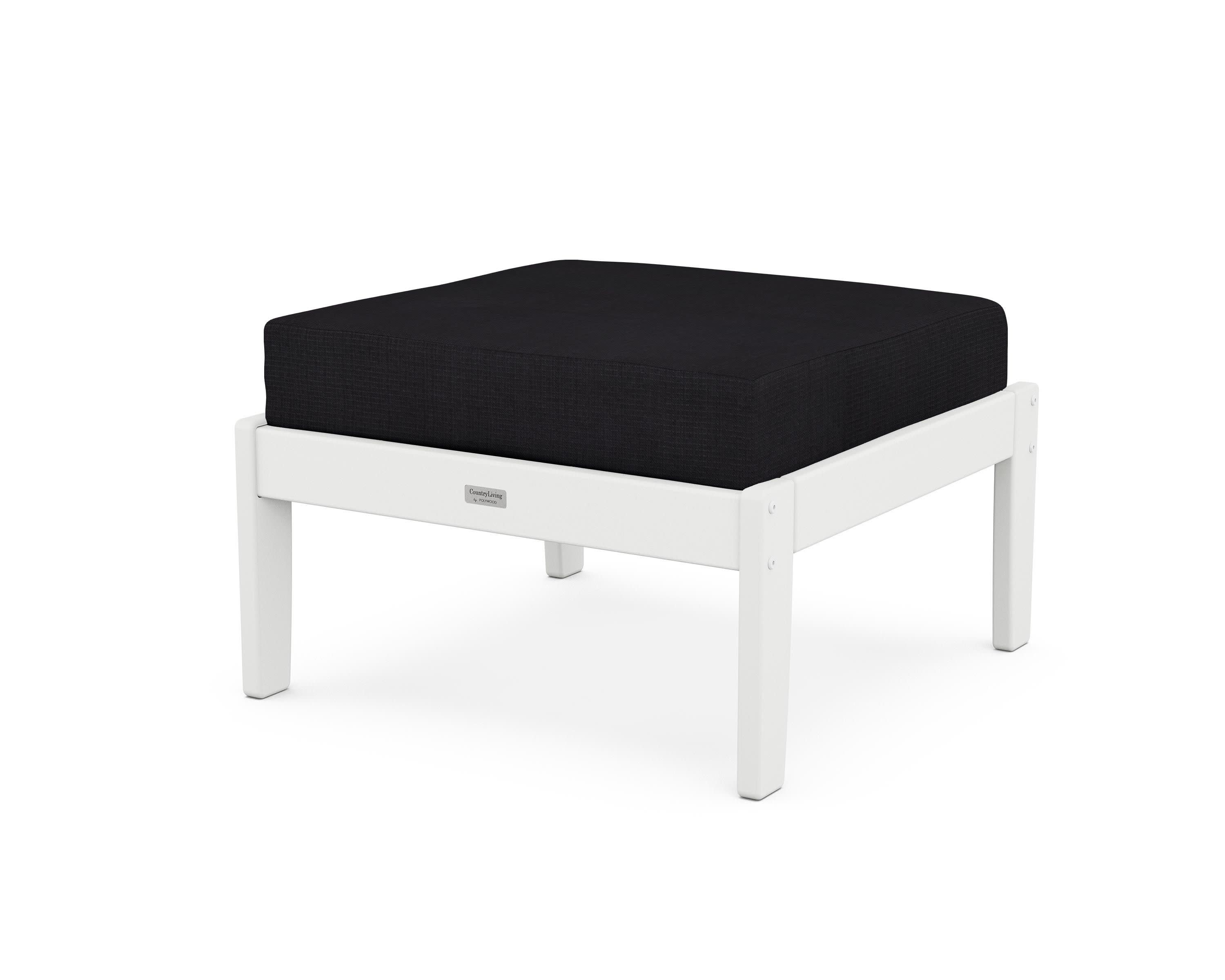 Cottage Deep Seating Ottoman in White / Midnight Linen