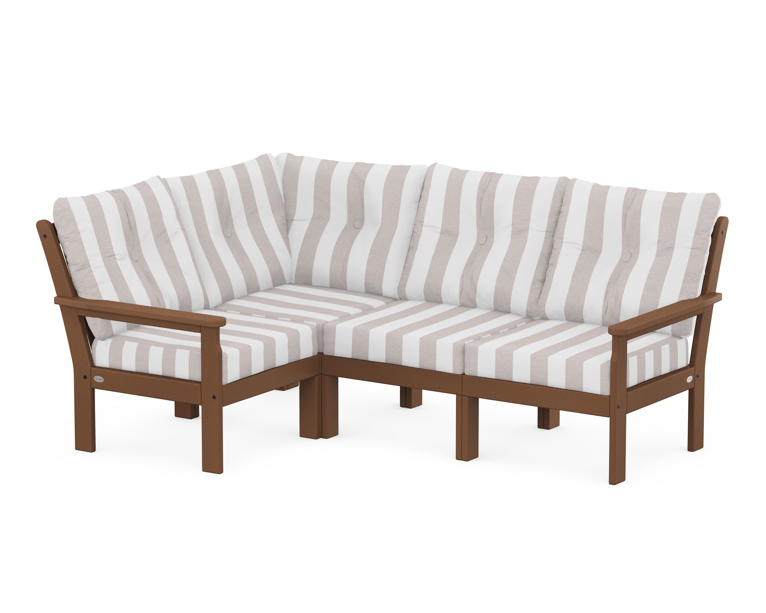 Vineyard 4-Piece Sectional in Teak / Cabana Stripe Dune Burlap