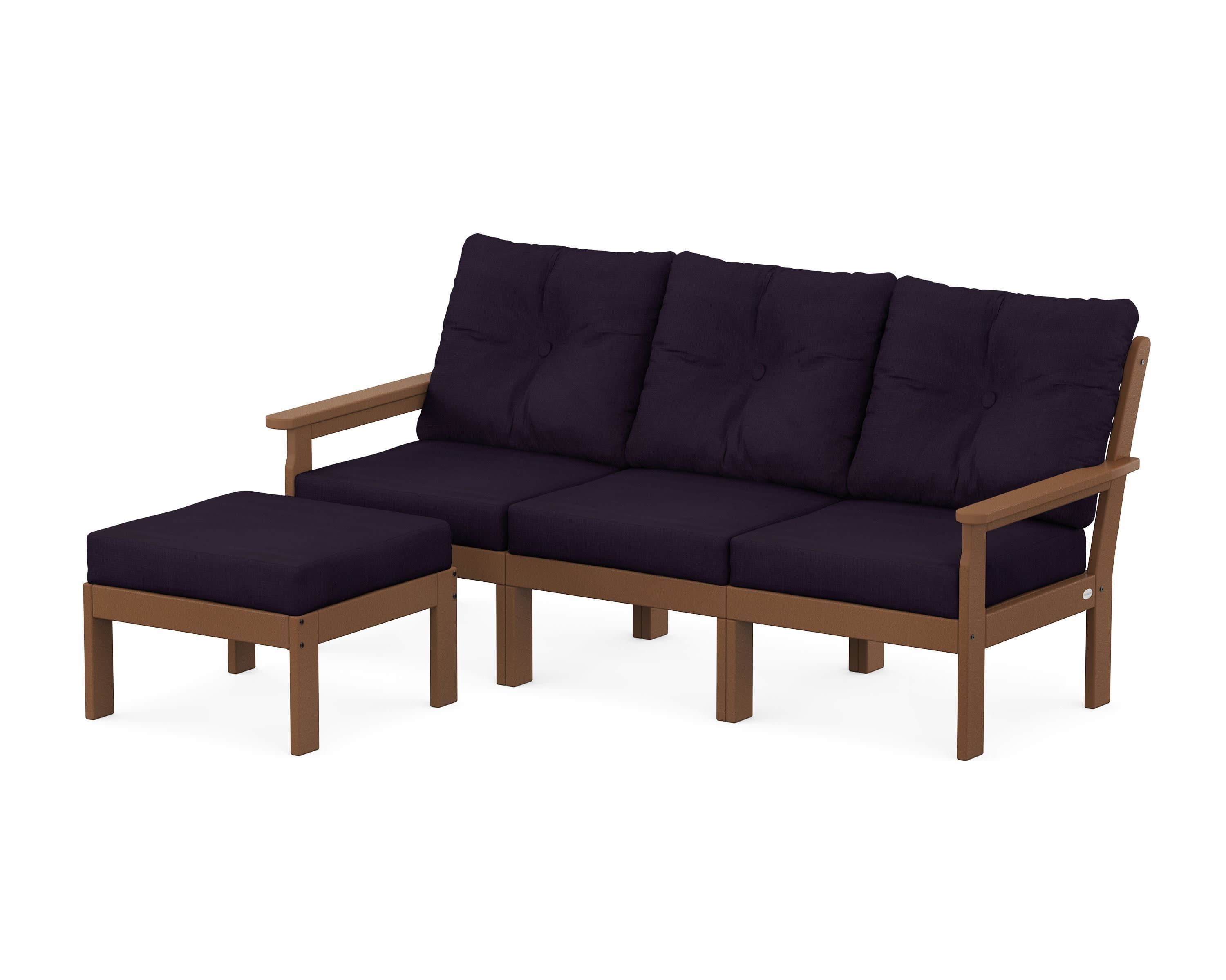 Vineyard 4-Piece Sectional with Ottoman in Teak / Navy Linen