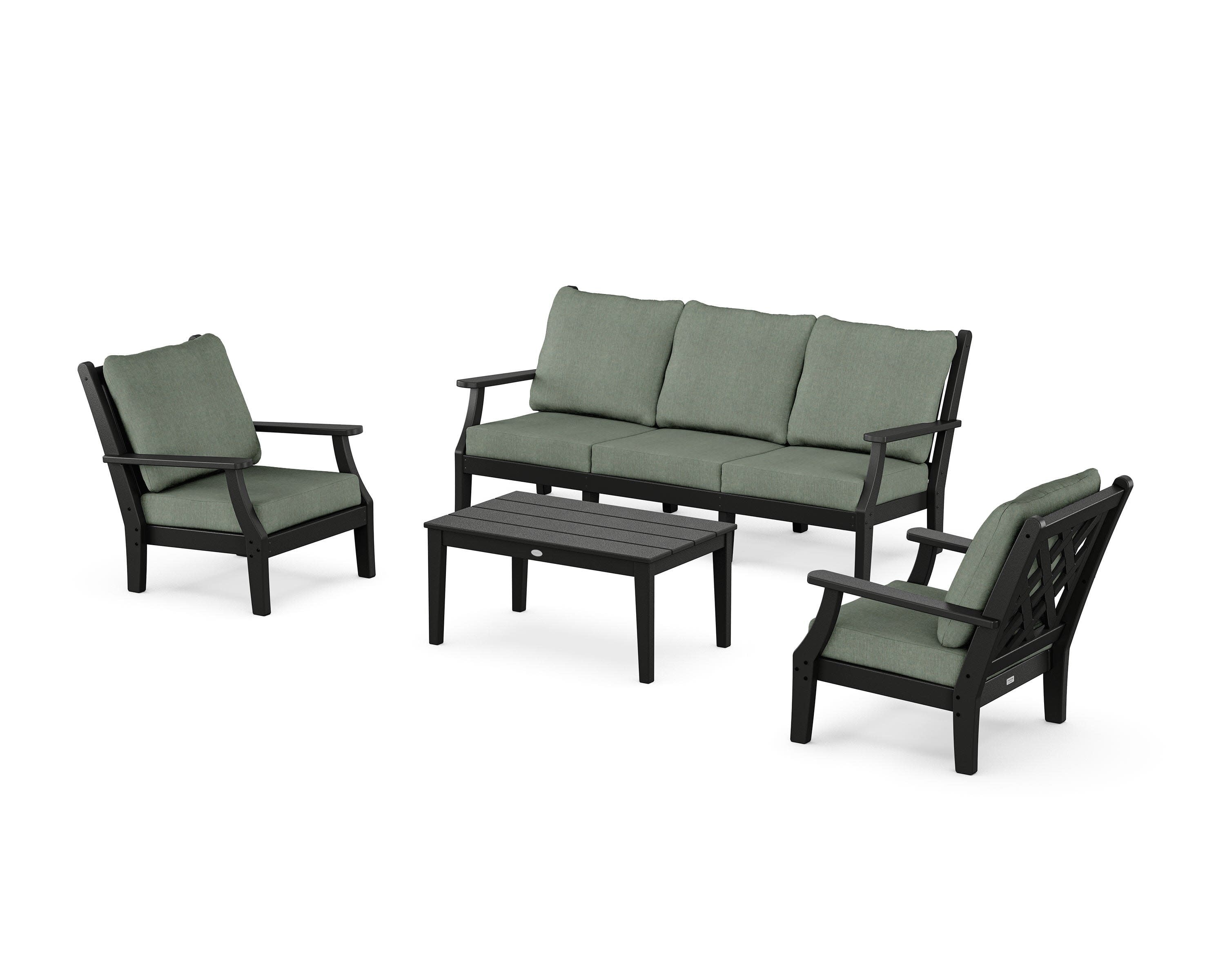 Wovendale 4-Piece Deep Seating Set with Sofa in Black / Cast Sage