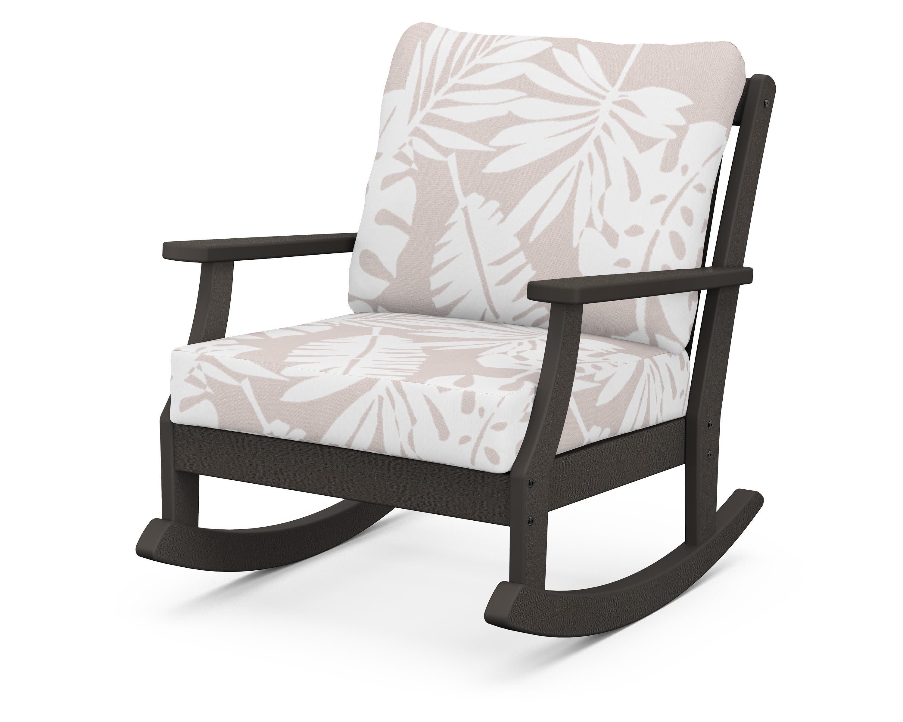 Braxton Deep Seating Rocking Chair in Vintage Coffee / Leaf Dune Burlap