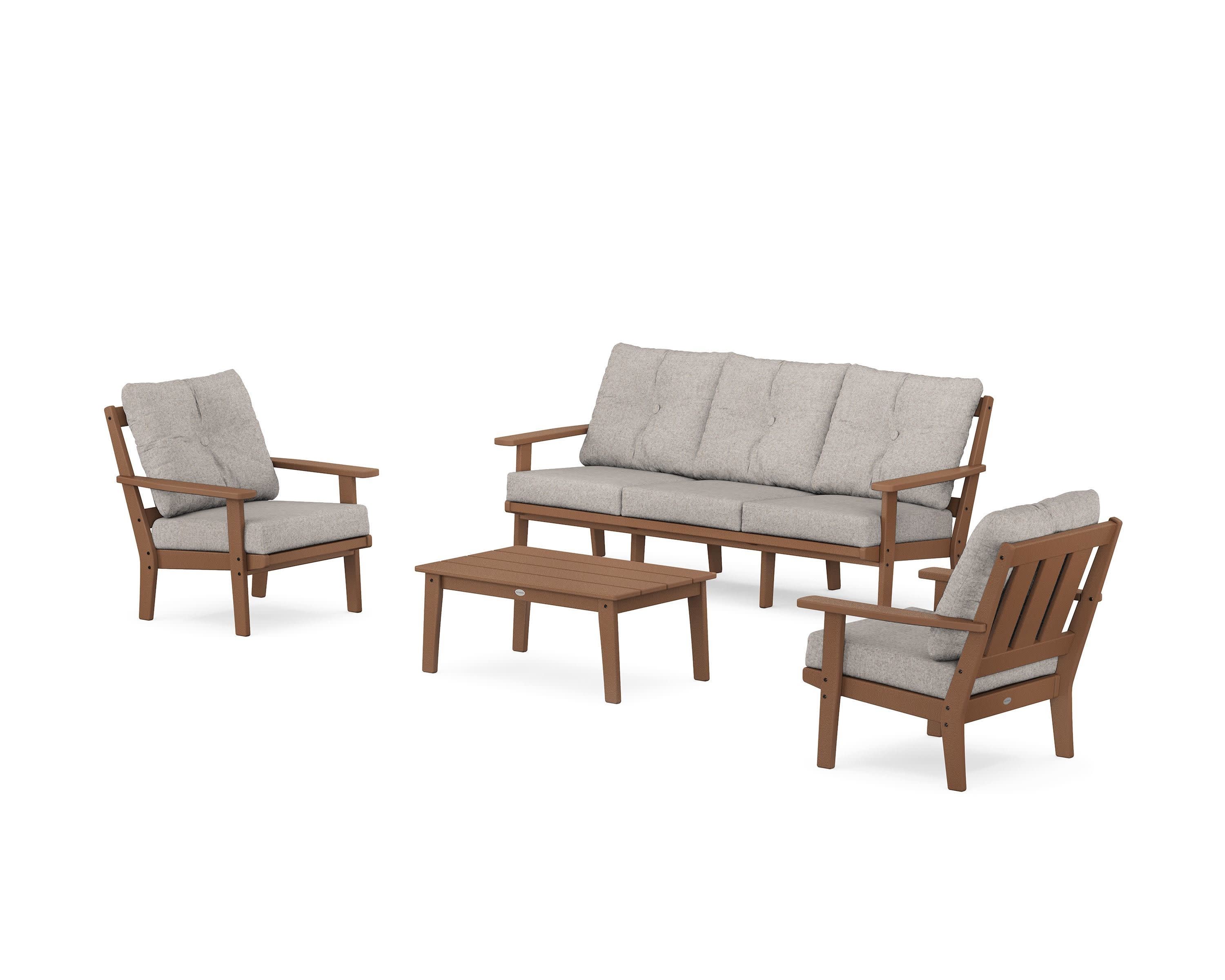 Oxford 4-Piece Deep Seating Set with Sofa in Teak / Weathered Tweed