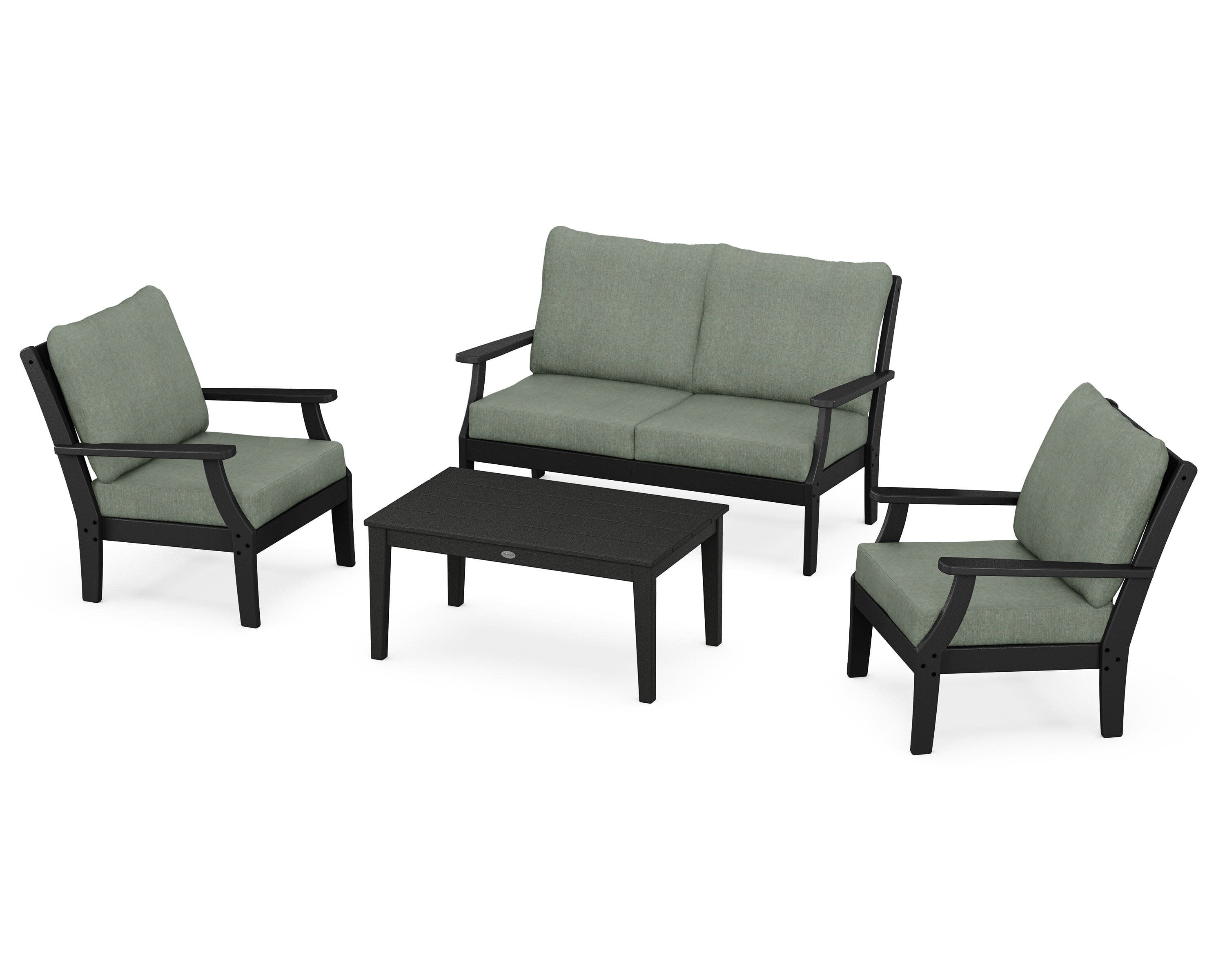 Braxton 4-Piece Deep Seating Chair Set in Black / Cast Sage