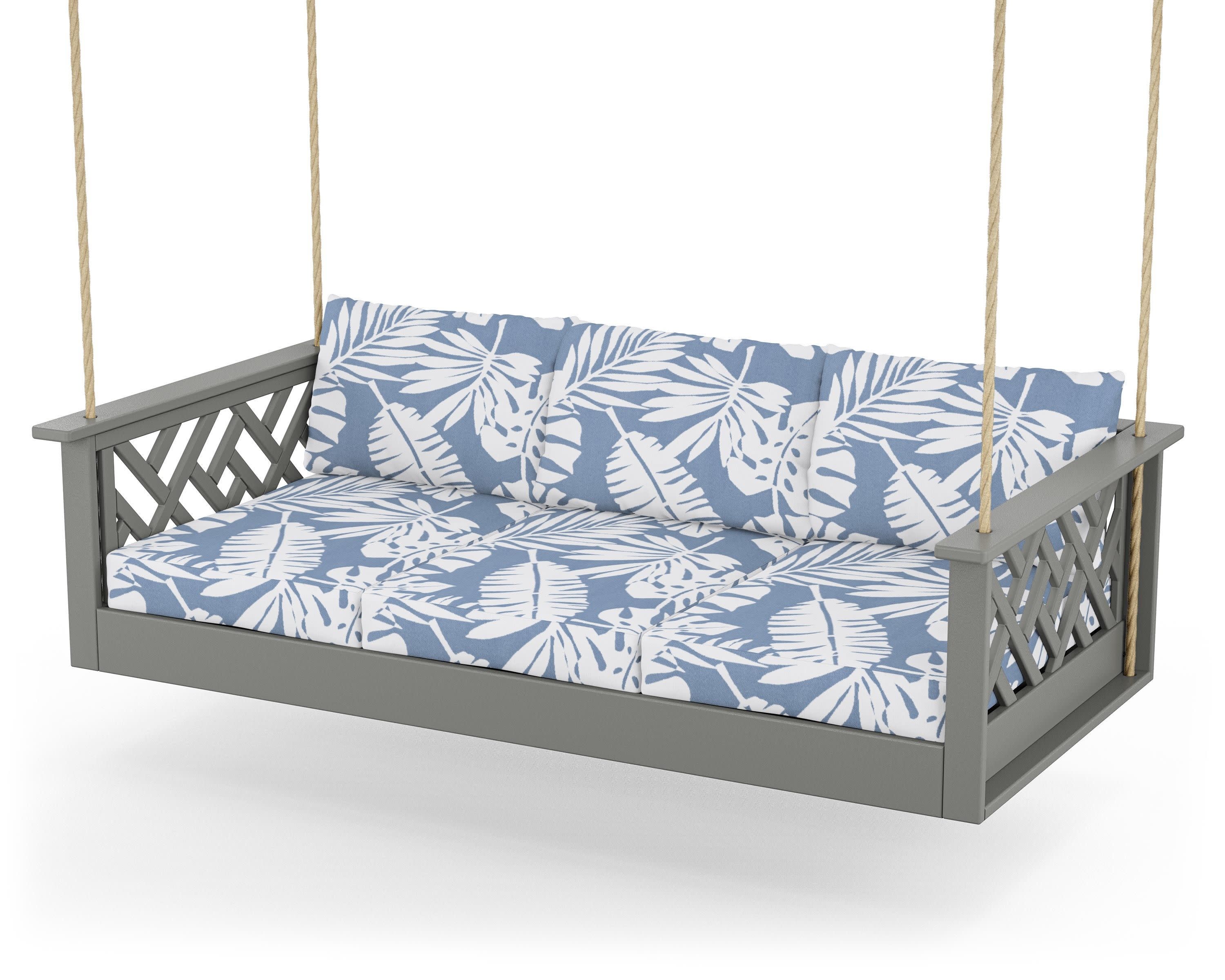 Chippendale Daybed Swing in Slate Grey / Leaf Sky Blue