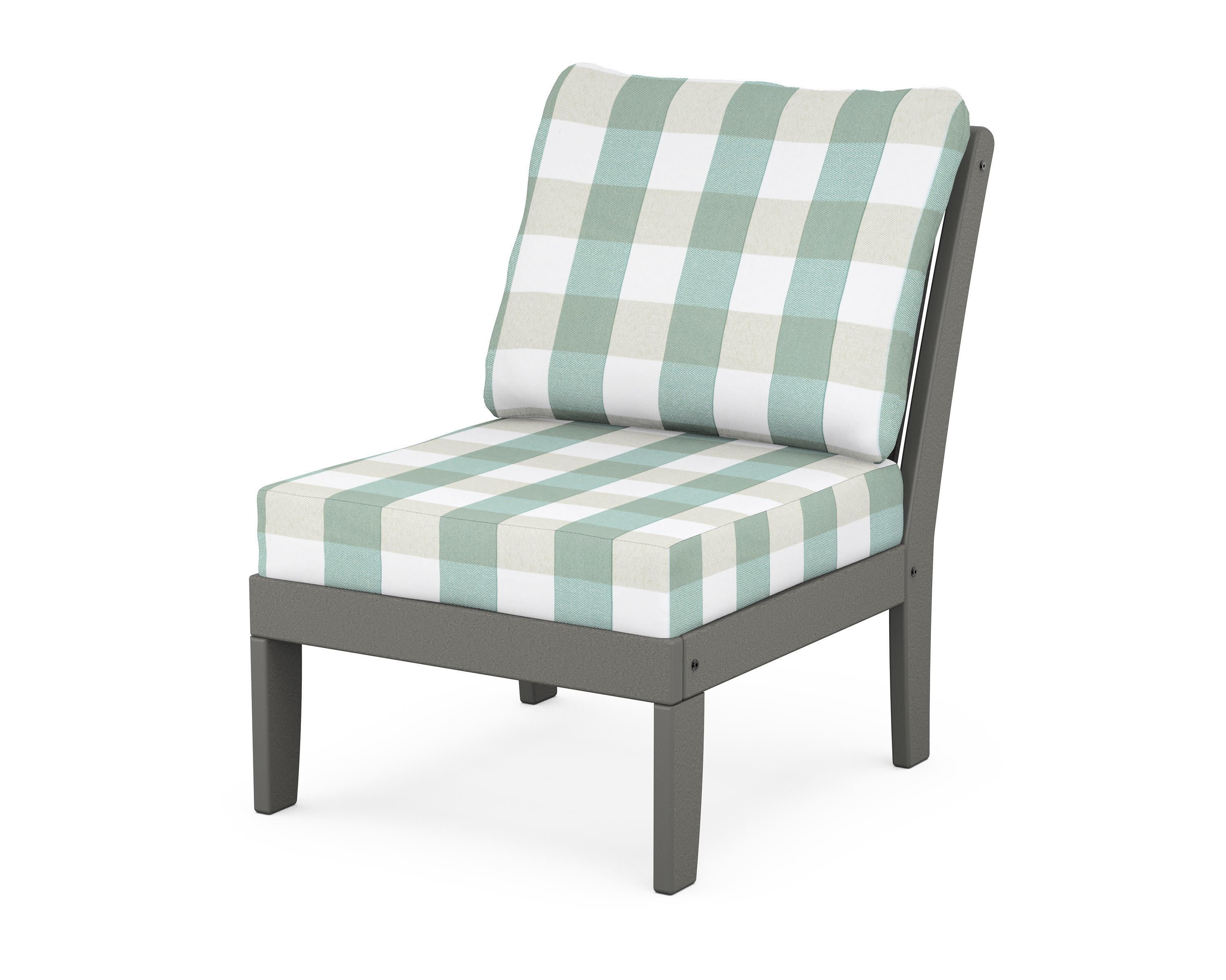 Braxton Modular Armless Chair in Slate Grey / Buffalo Plaid Glacier Spa