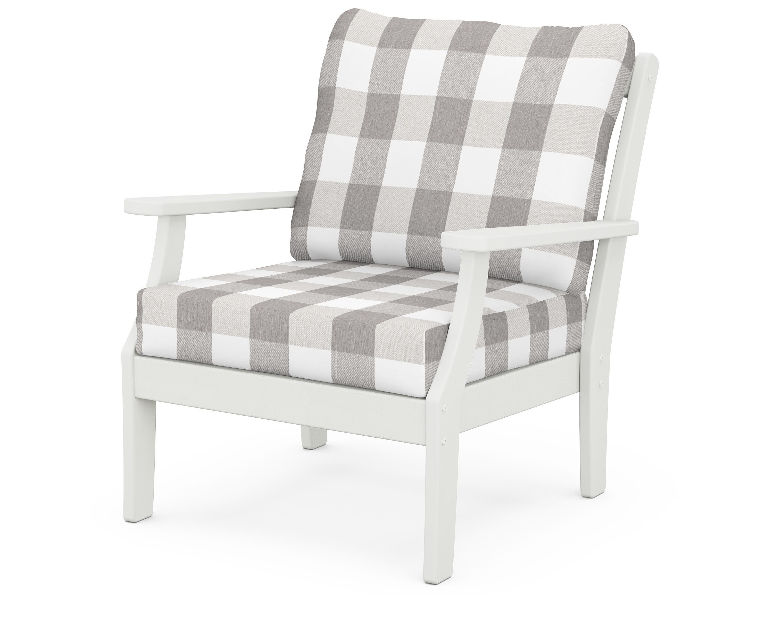Braxton Deep Seating Chair in Vintage White / Buffalo Plaid Grey Mist