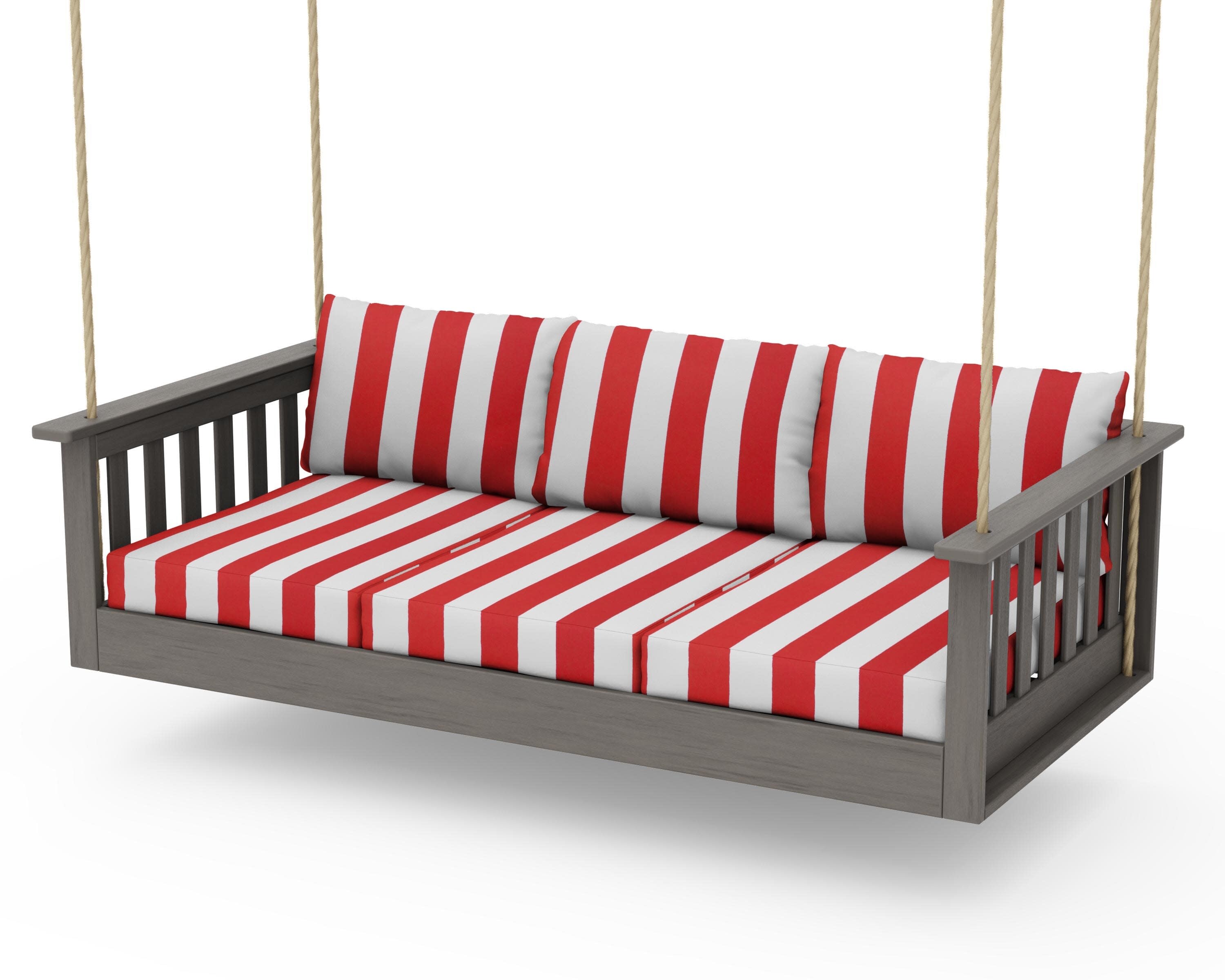 Vineyard Daybed Swing in Driftwood / Cabana Stripe Crimson