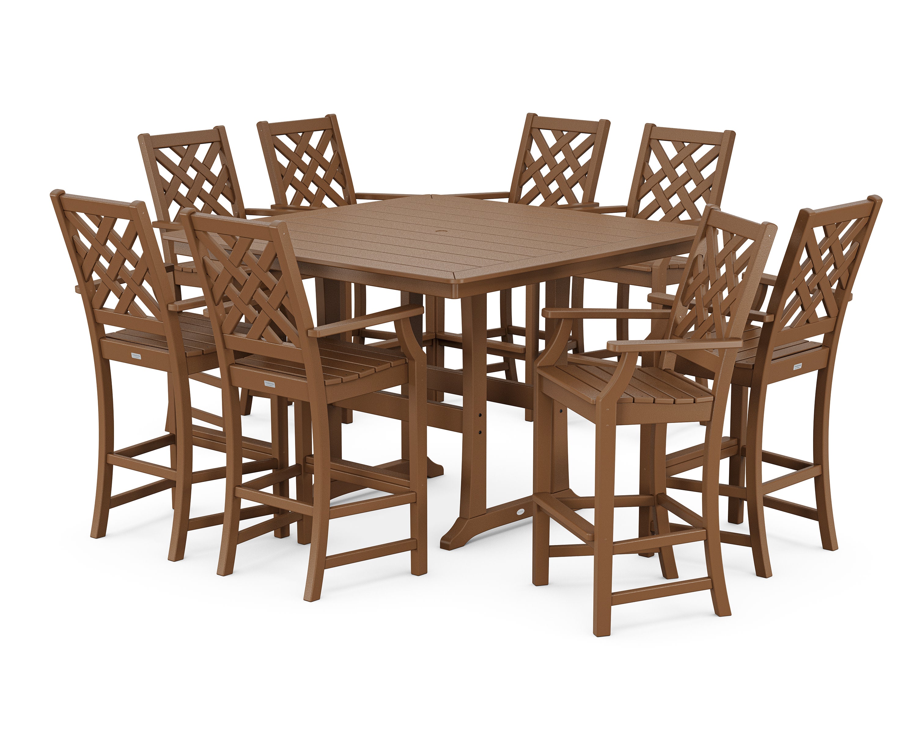 Wovendale 9-Piece Square Bar Set with Trestle Legs in Teak