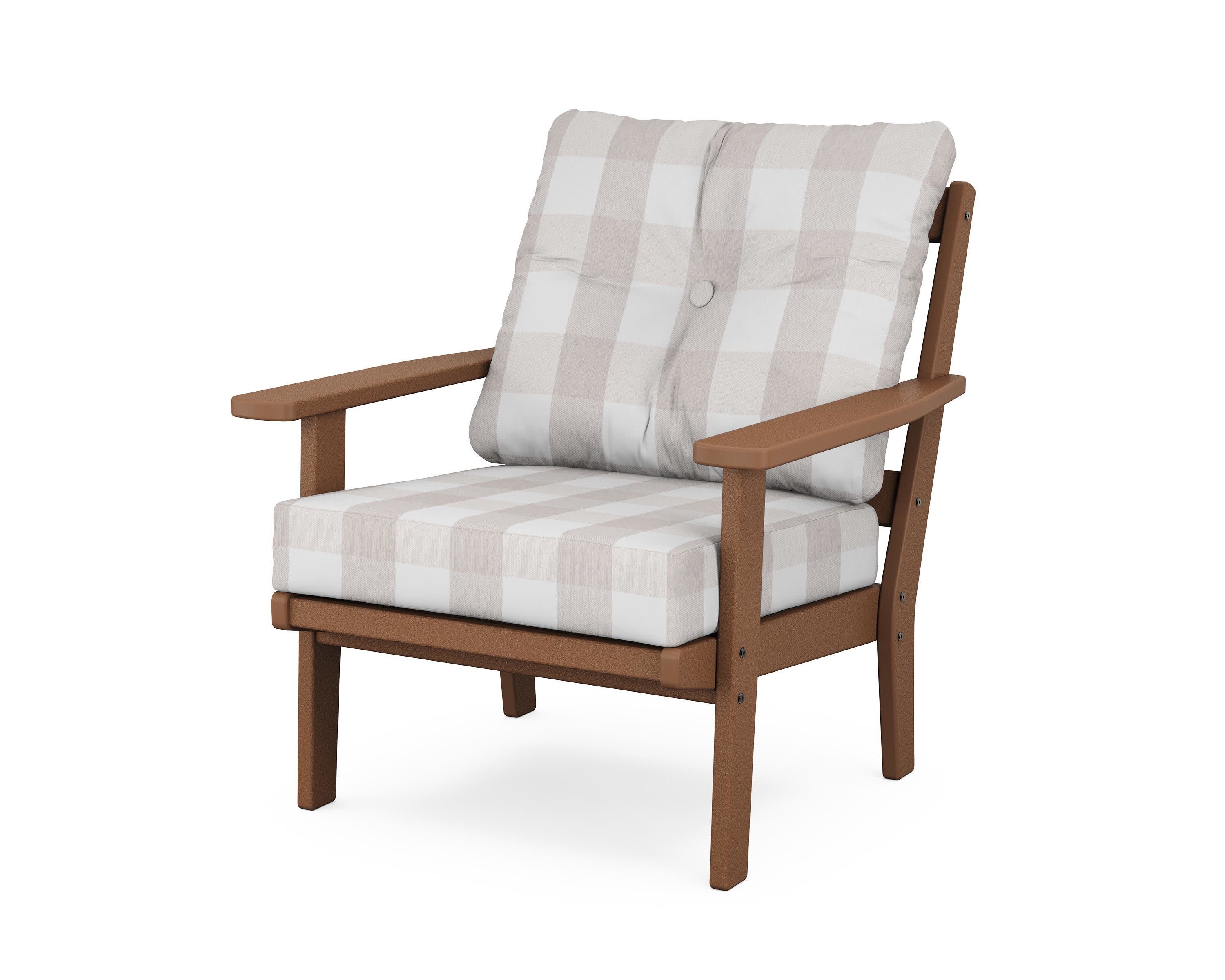 Oxford Deep Seating Chair in Teak / Buffalo Plaid Dune Burlap