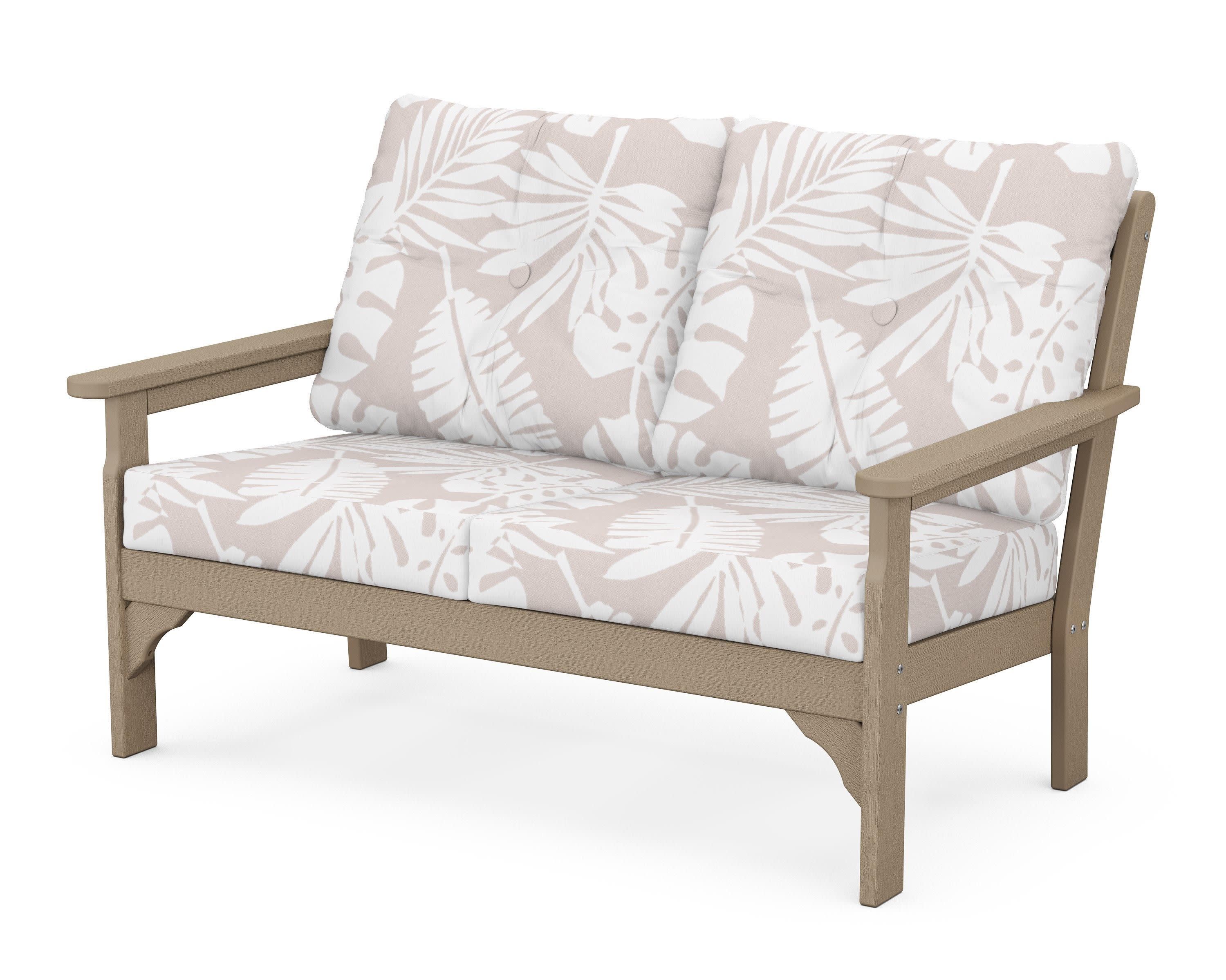 Vineyard Deep Seating Loveseat in Vintage Sahara / Leaf Dune Burlap