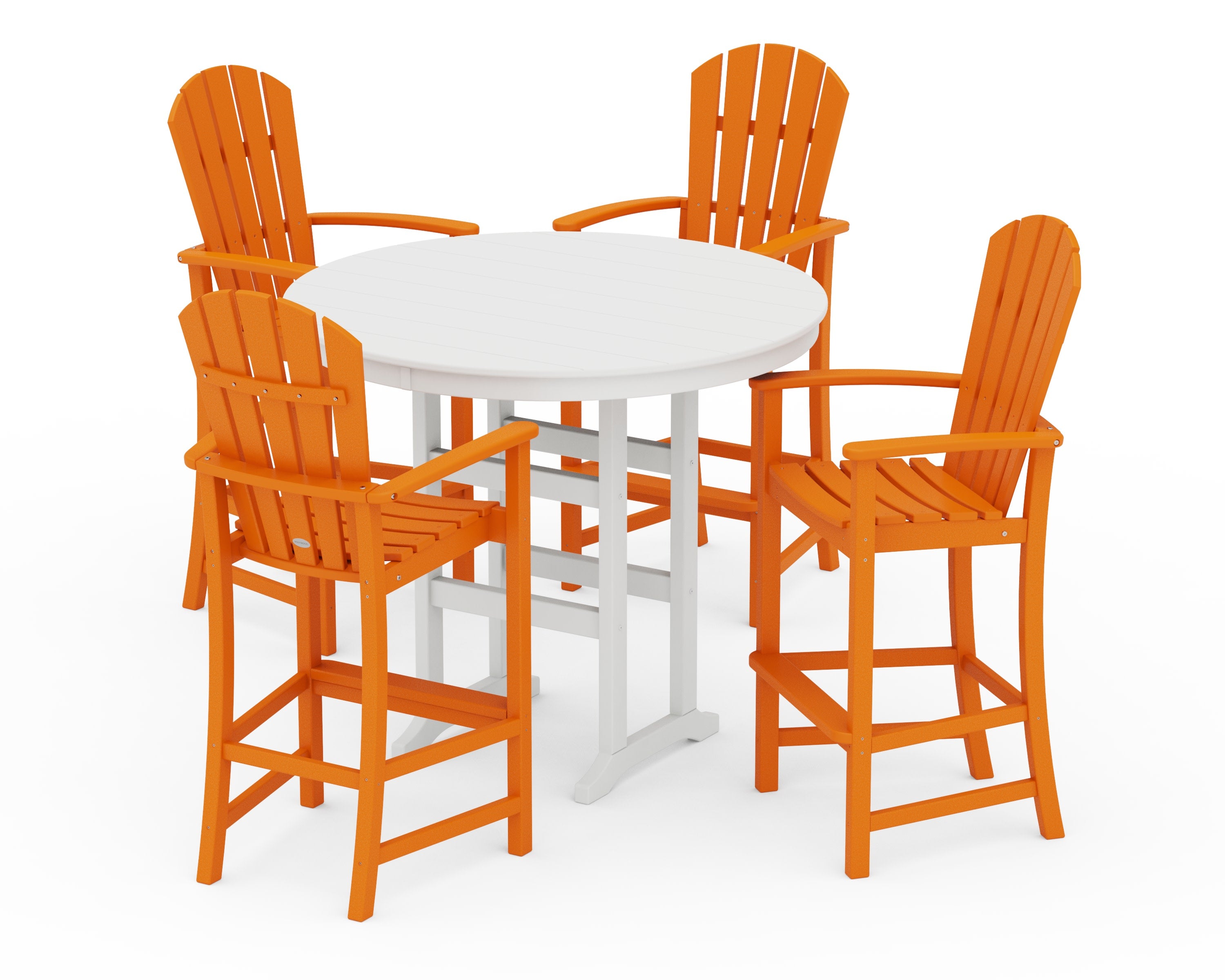 Palm Coast 5-Piece Round Farmhouse Bar Set in Tangerine / White