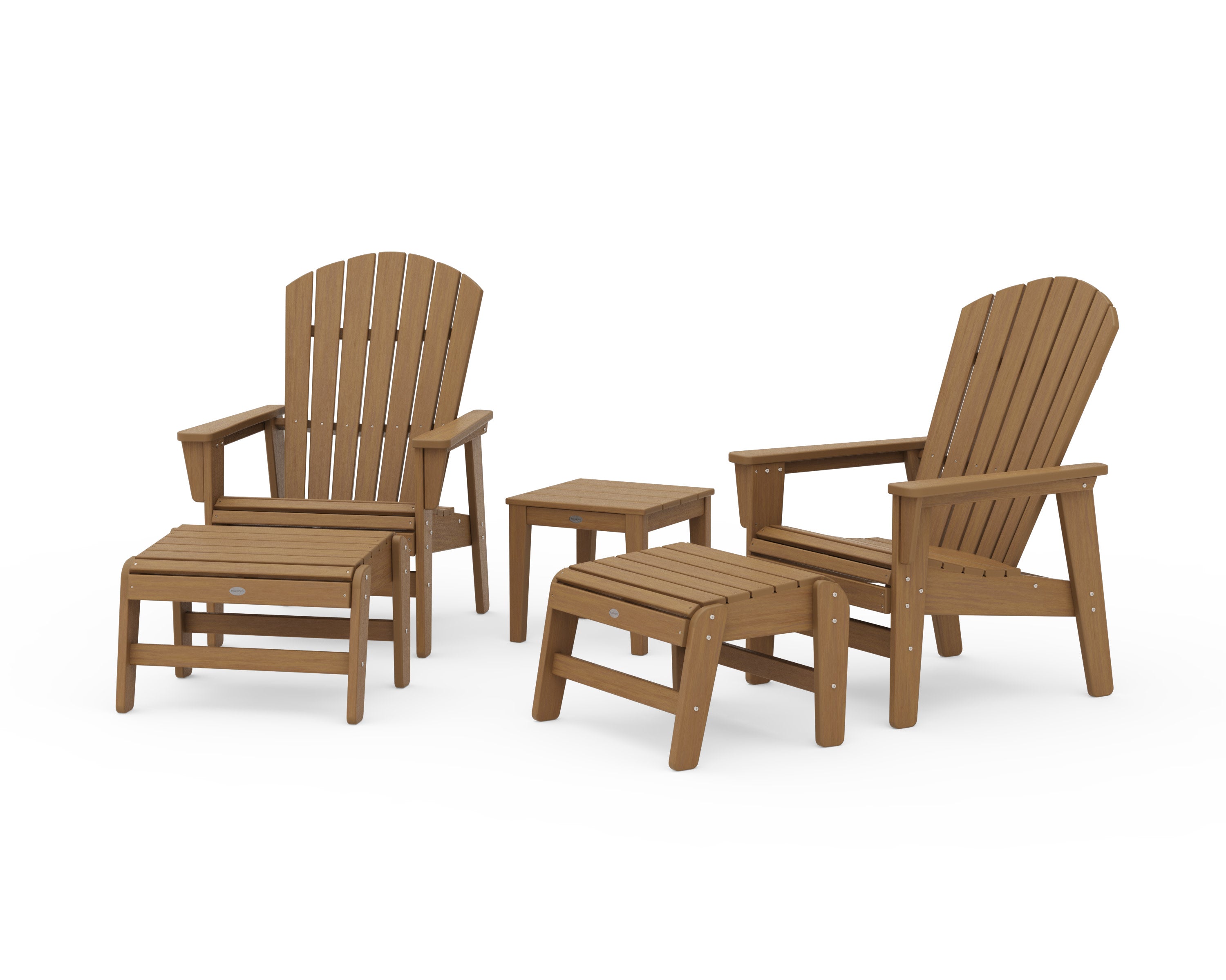 5-Piece Nautical Grand Upright Adirondack Set with Ottomans and Side Table in Natural