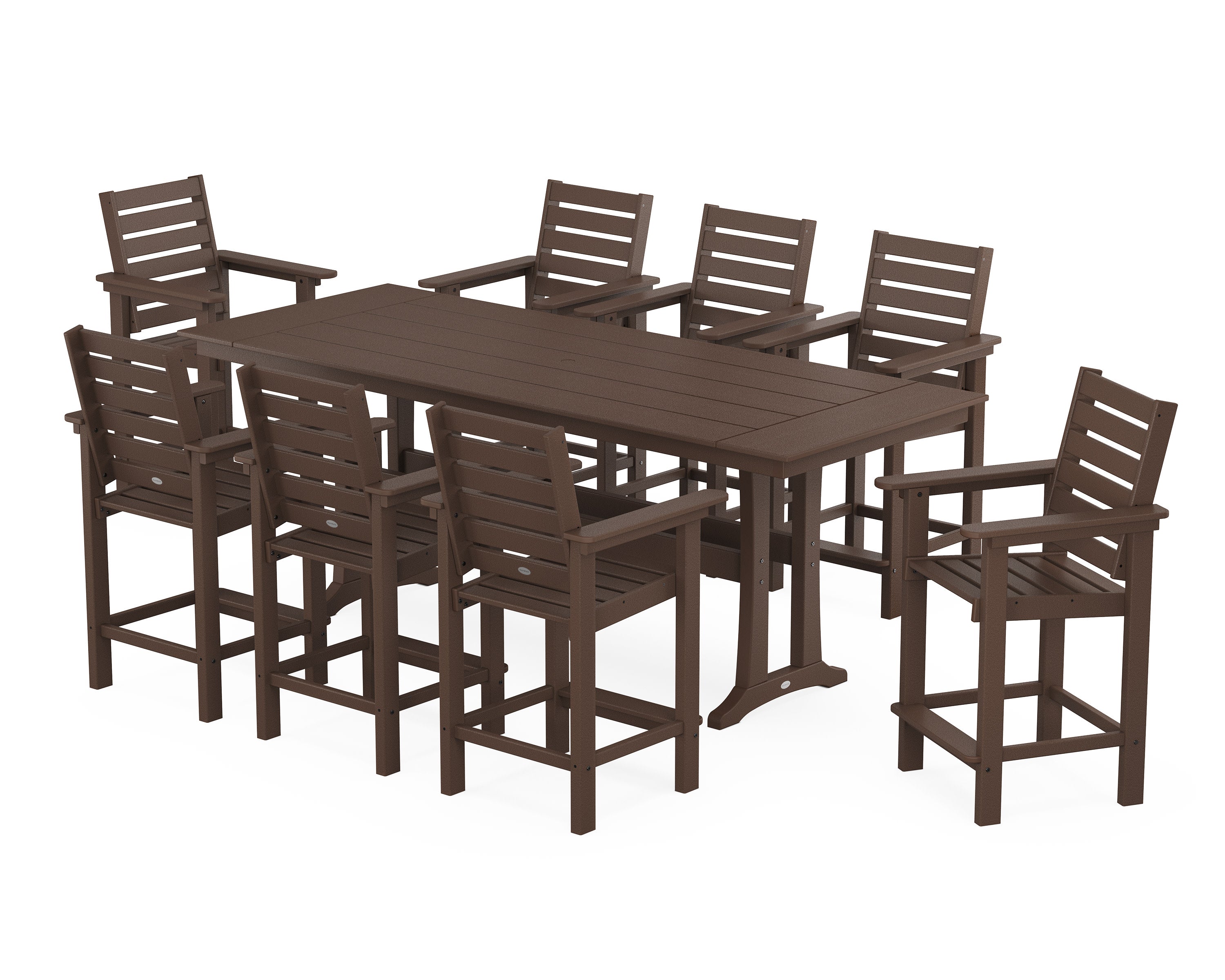 Captain 9-Piece Farmhouse Counter Set with Trestle Legs in Mahogany