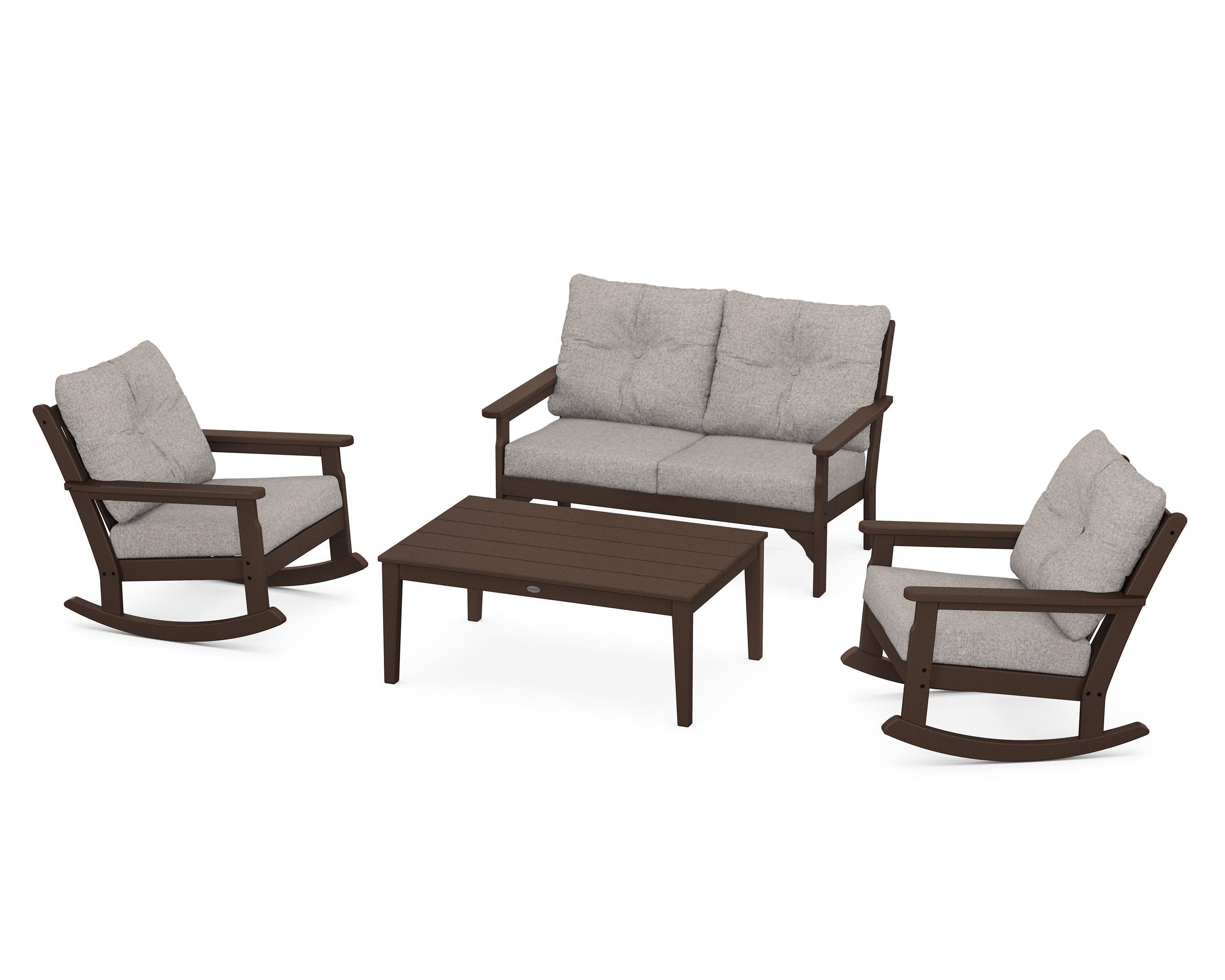 Vineyard 4-Piece Deep Seating Rocking Chair Set in Mahogany / Weathered Tweed