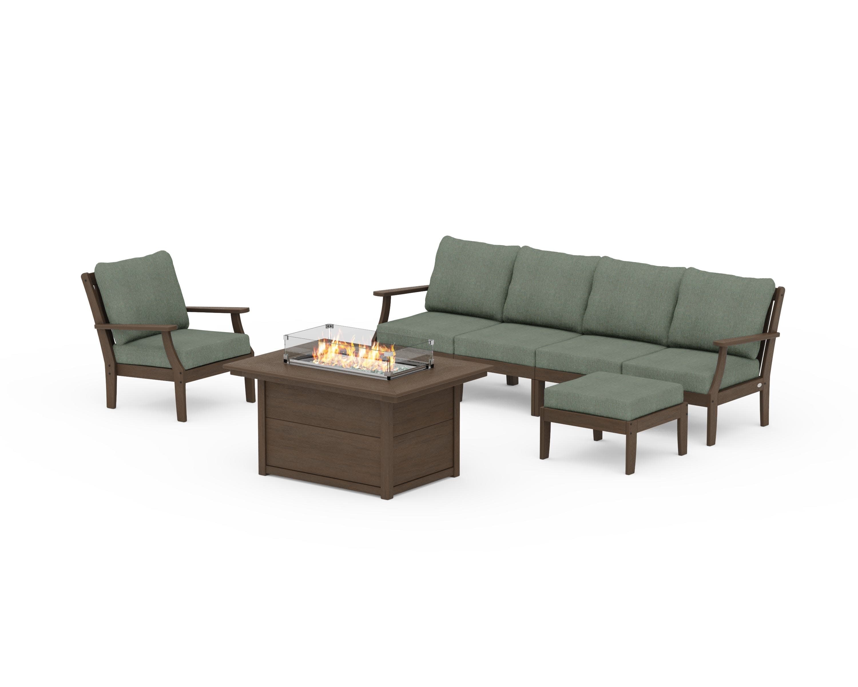 Braxton Sectional Lounge and Fire Pit Set in Kona / Cast Sage