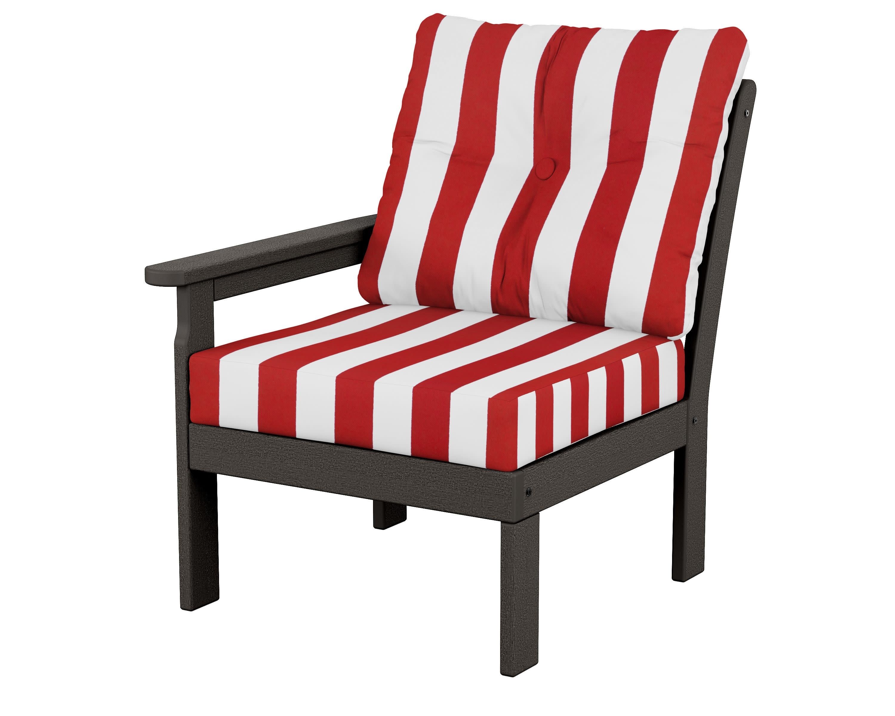 Vineyard Modular Left Arm Chair in Vintage Coffee / Cabana Stripe Crimson