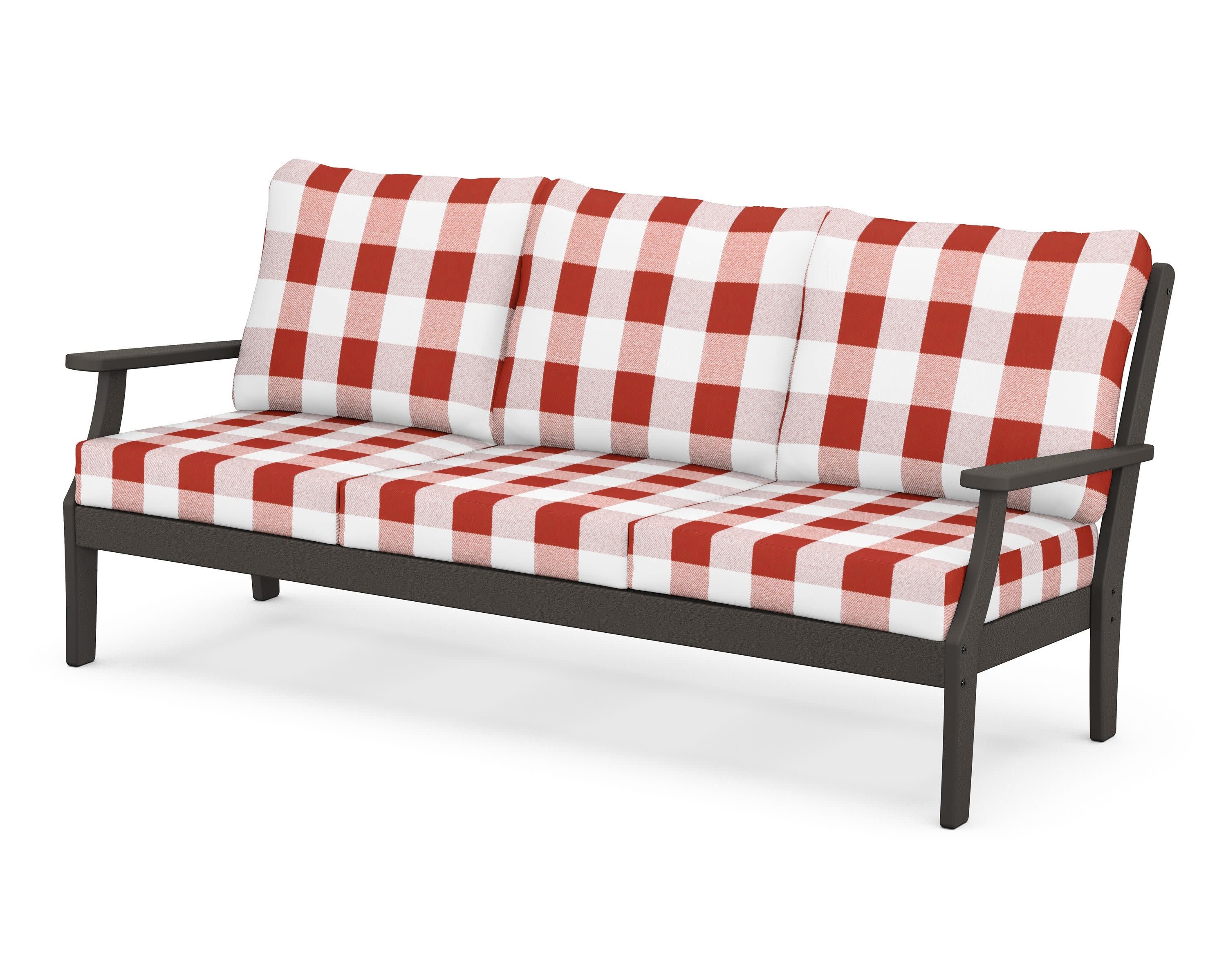 Braxton Deep Seating Sofa in Vintage Coffee / Buffalo Plaid Crimson
