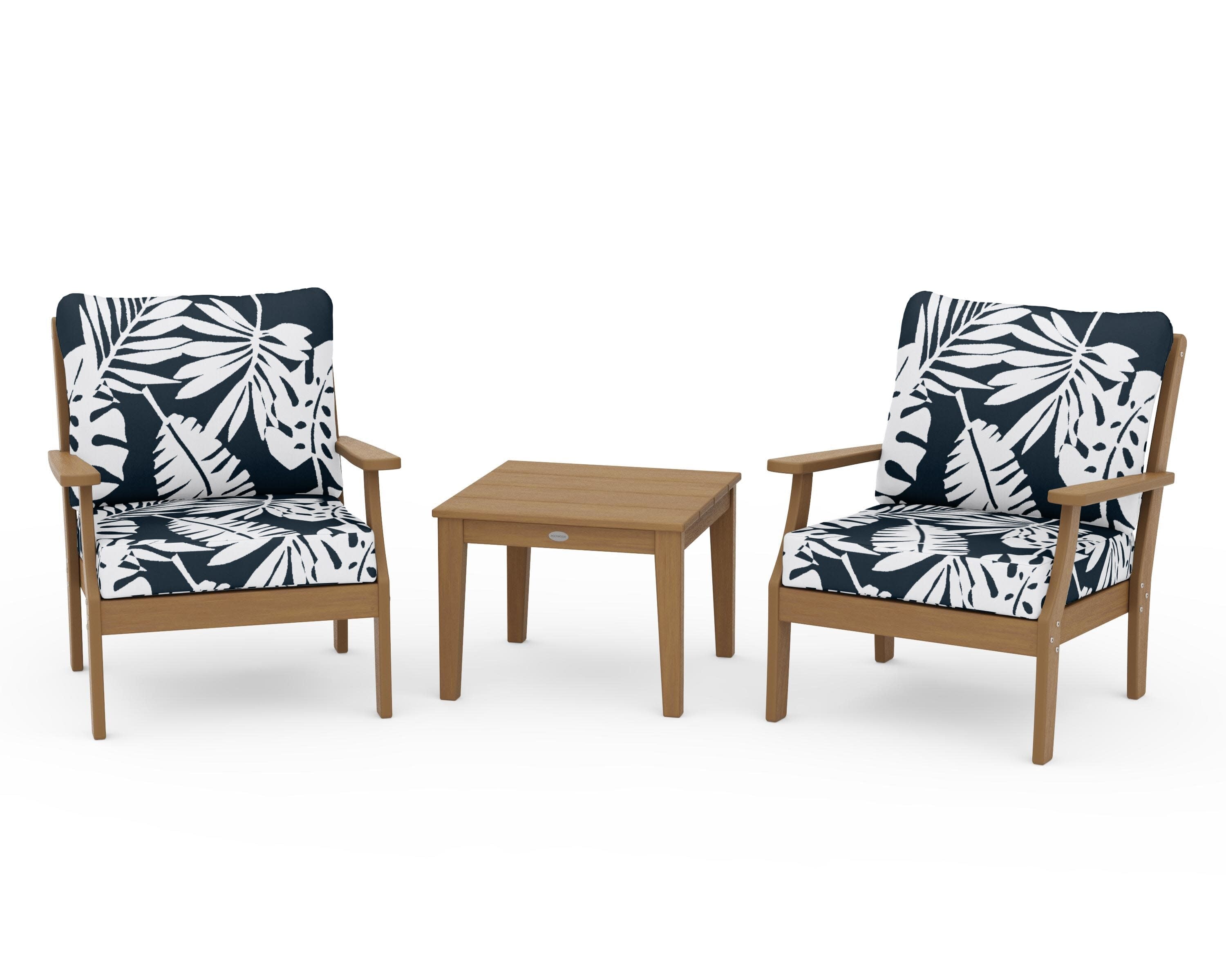 Braxton 3-Piece Deep Seating Set in Natural / Leaf Marine Indigo