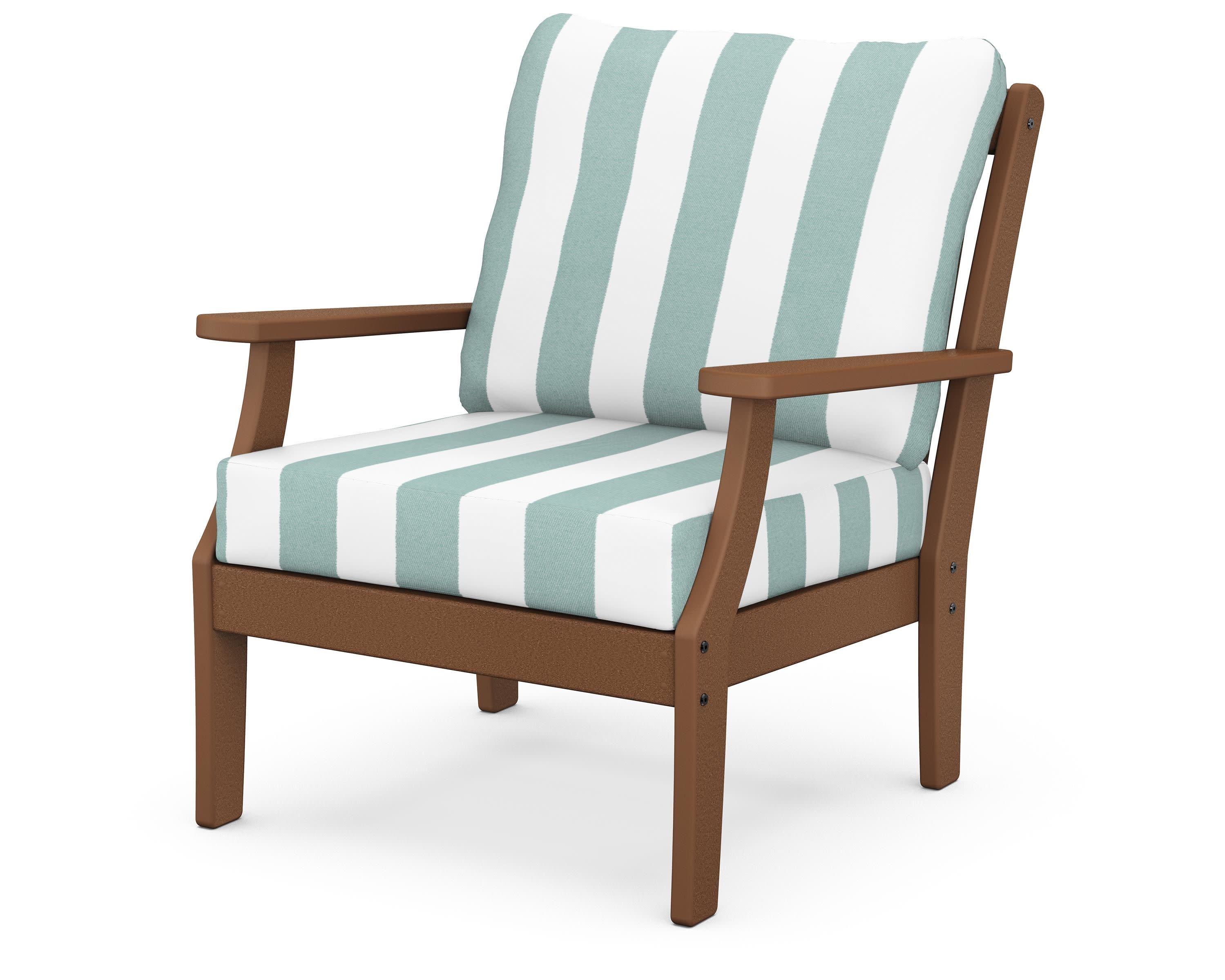 Braxton Deep Seating Chair in Teak / Cabana Stripe Glacier Spa