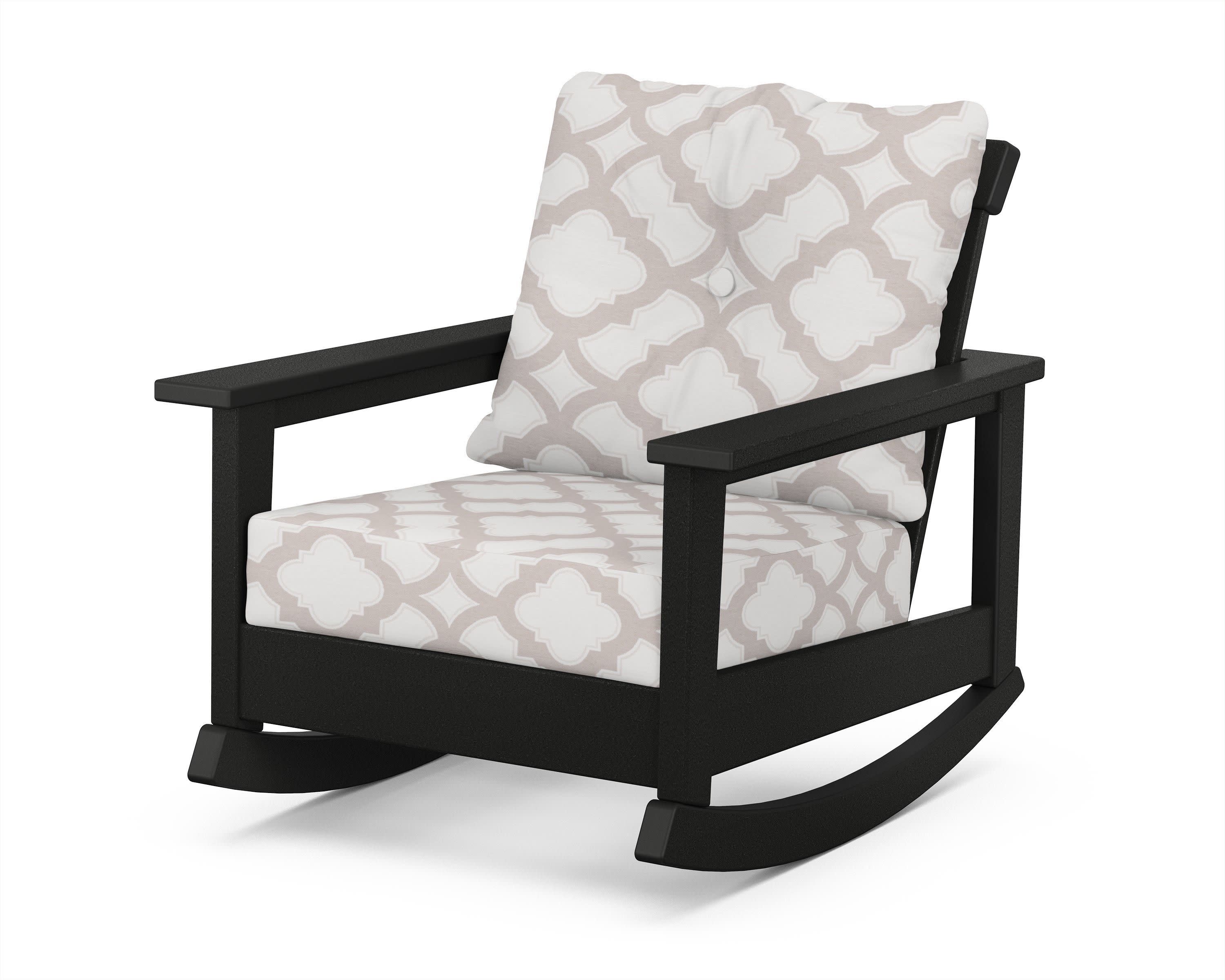 Prescott Deep Seating Rocking Chair in Black / Trellis Dune Burlap