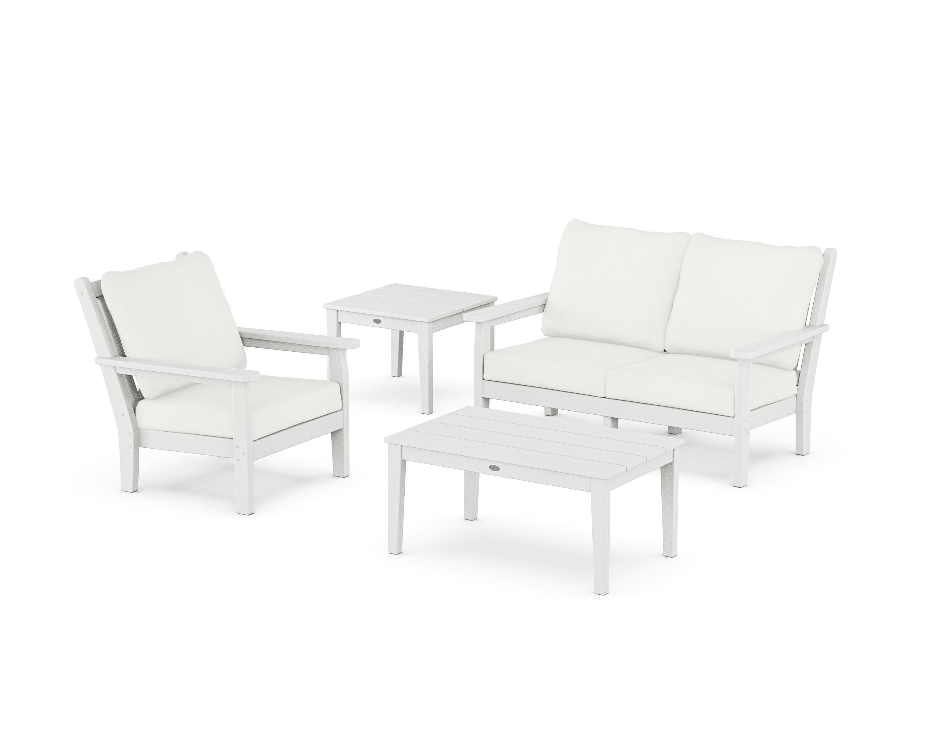 Chippendale 4-Piece Deep Seating Set in White / Natural Linen