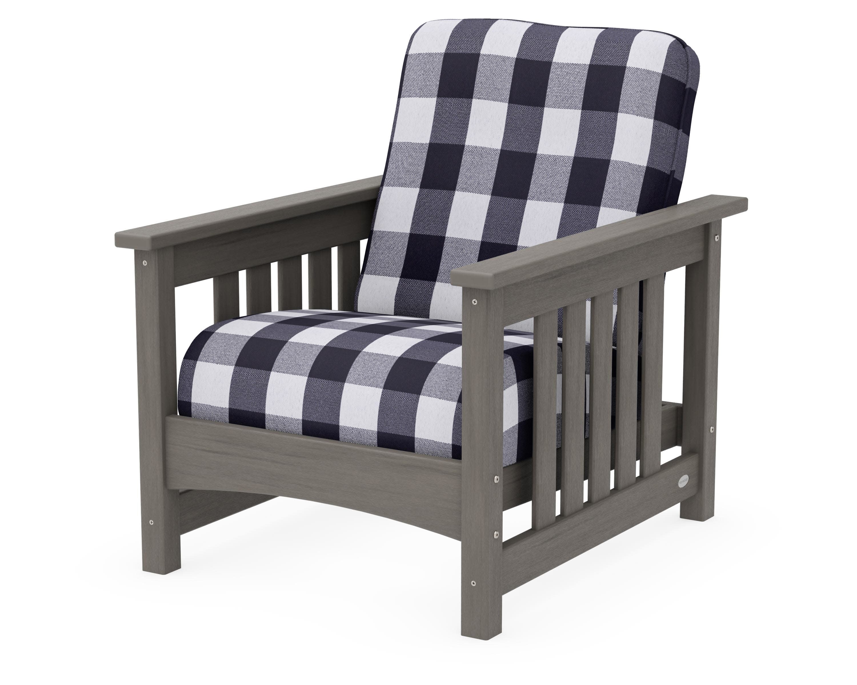 Club Mission Chair in Driftwood / Buffalo Plaid Navy
