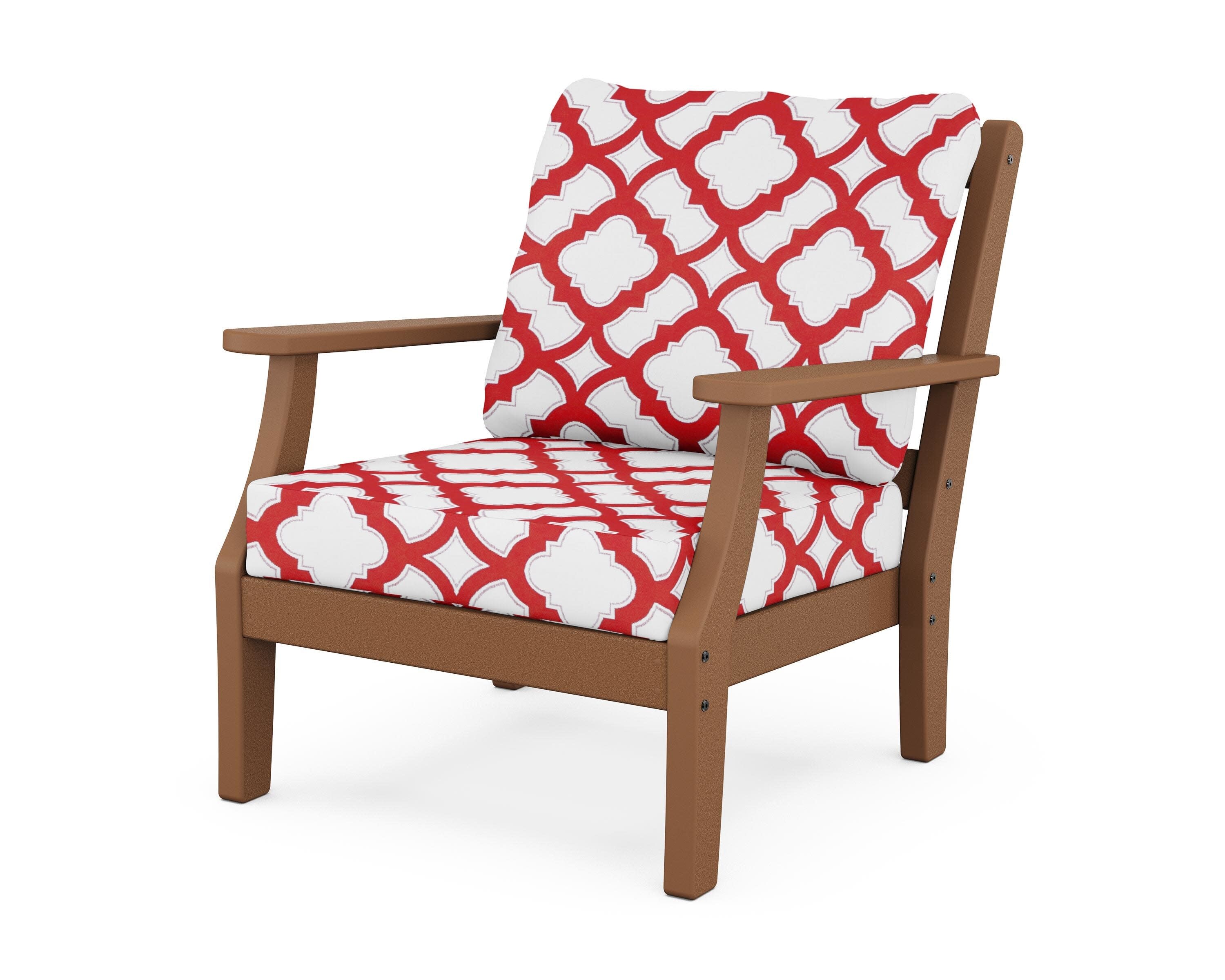 Chinoiserie Deep Seating Chair in Teak / Trellis Crimson