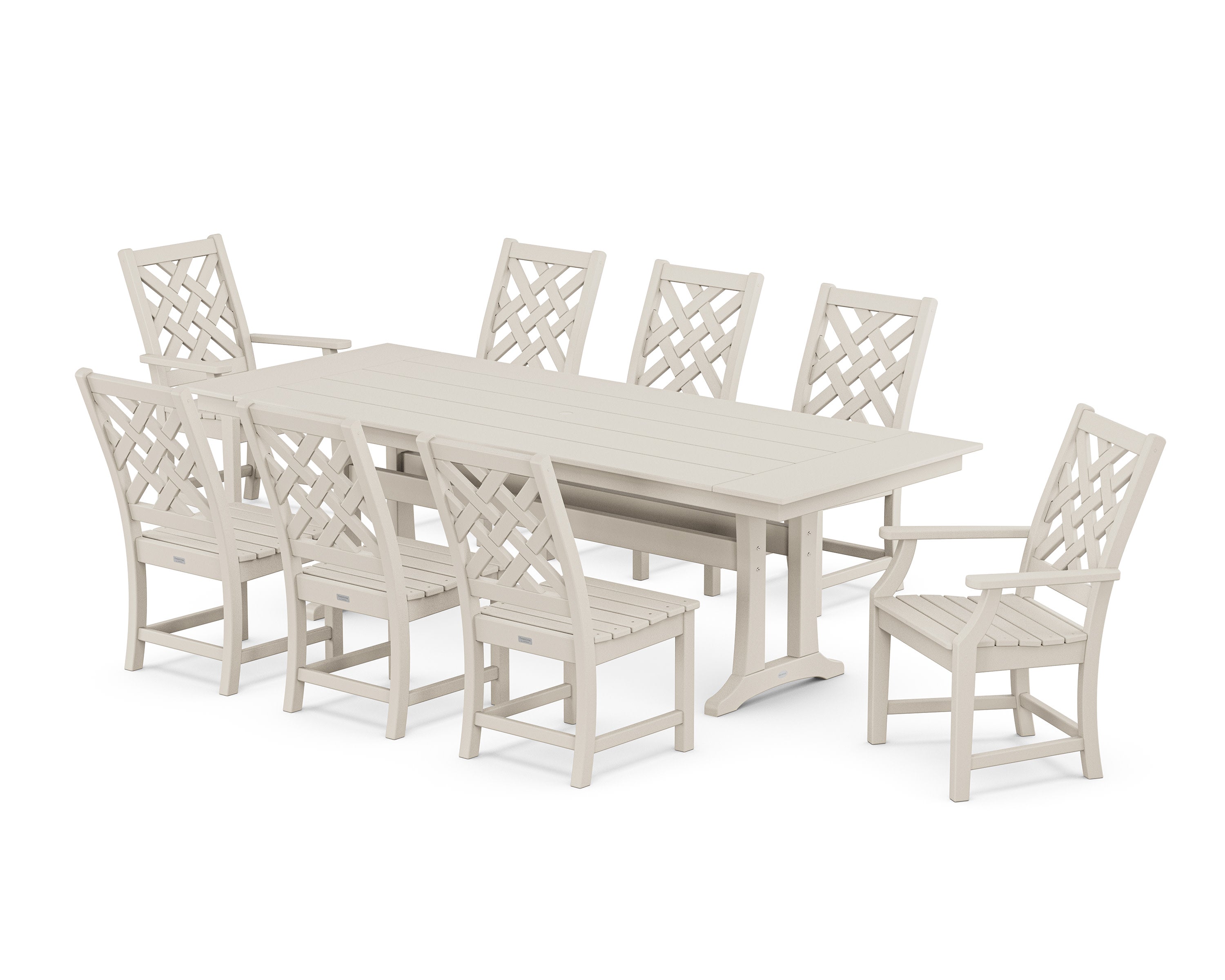 Wovendale 9-Piece Farmhouse Dining Set with Trestle Legs in Sand
