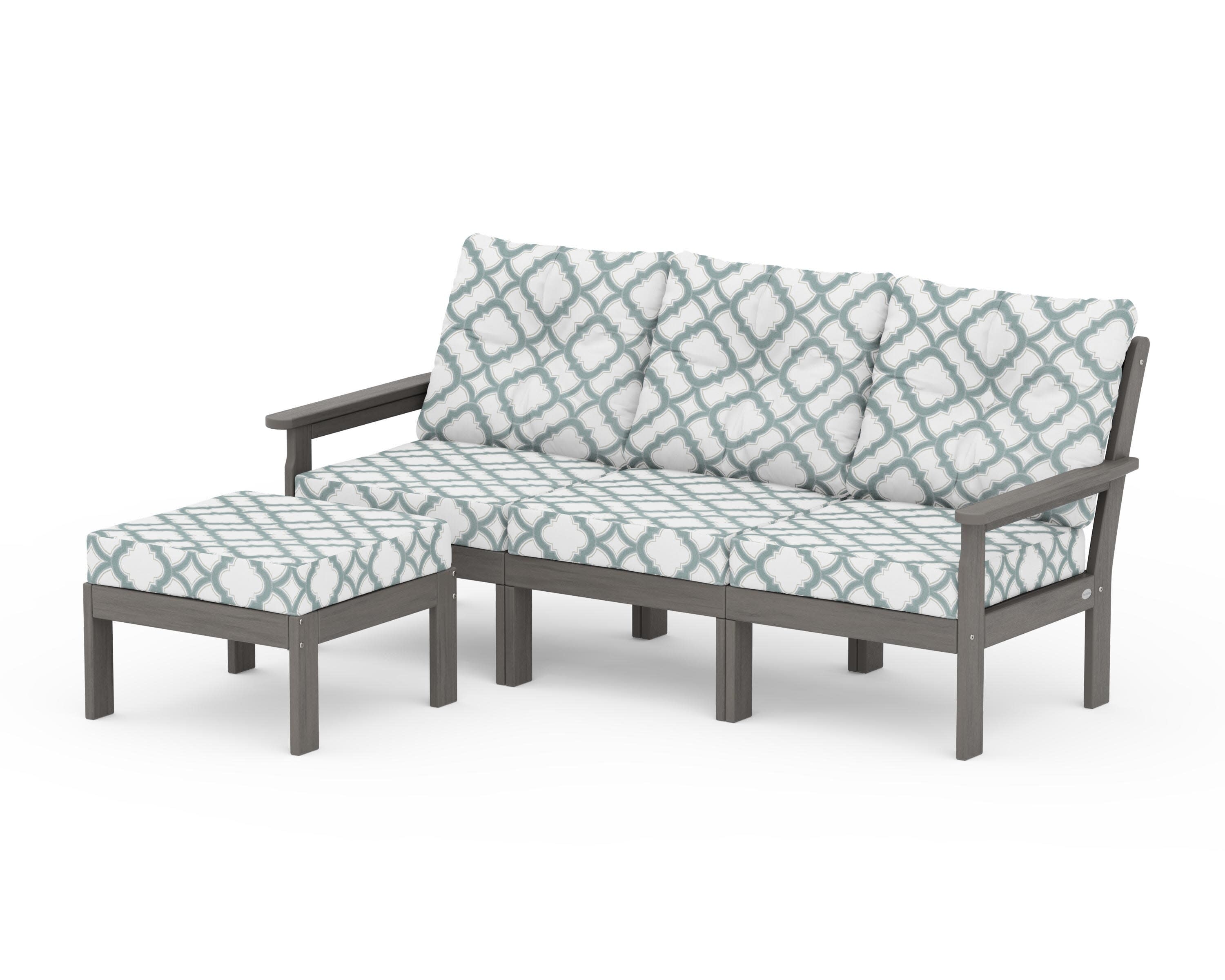 Vineyard 4-Piece Sectional with Ottoman in Driftwood / Trellis Glacier Spa