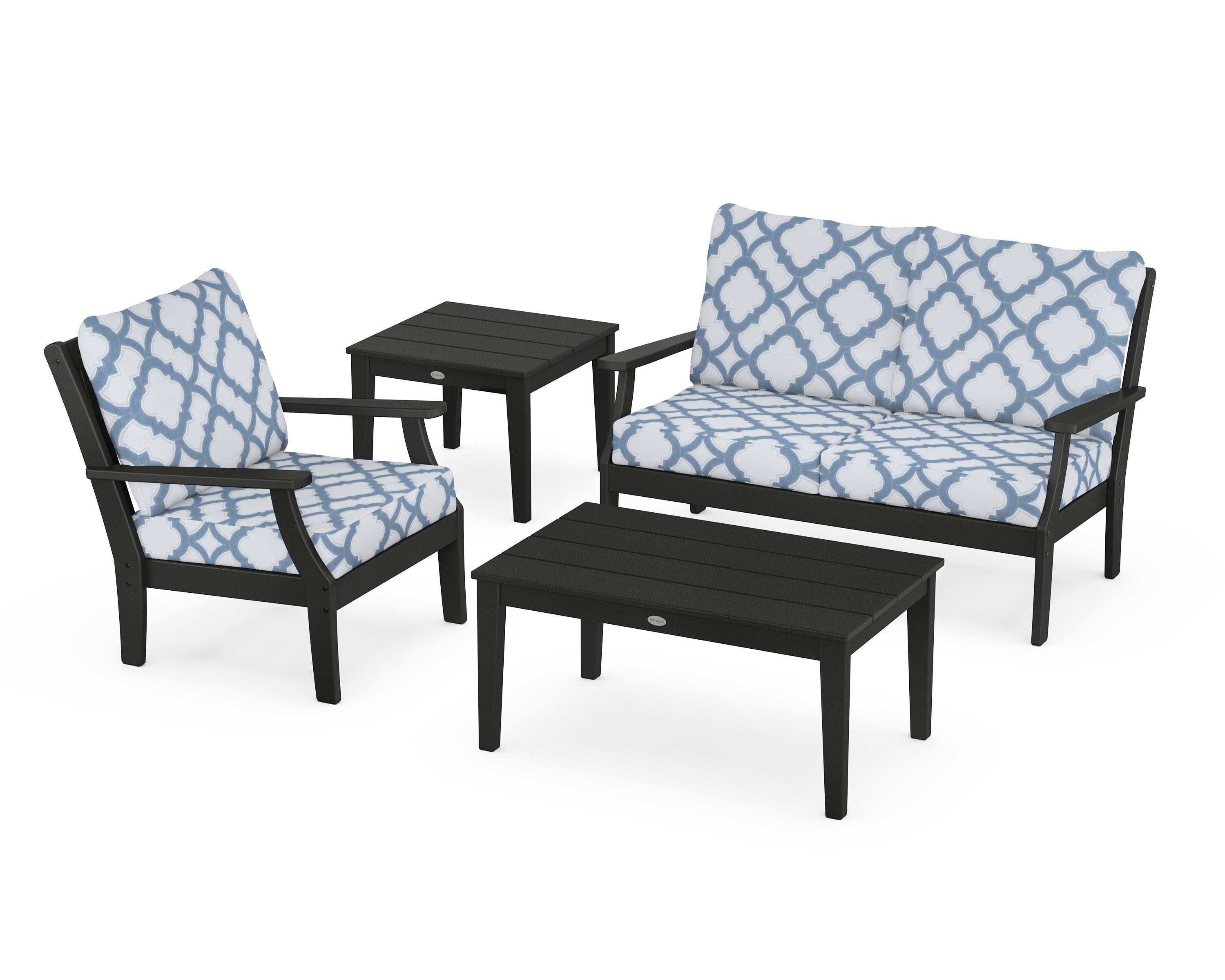 Braxton 4-Piece Deep Seating Set in Black / Trellis Sky Blue