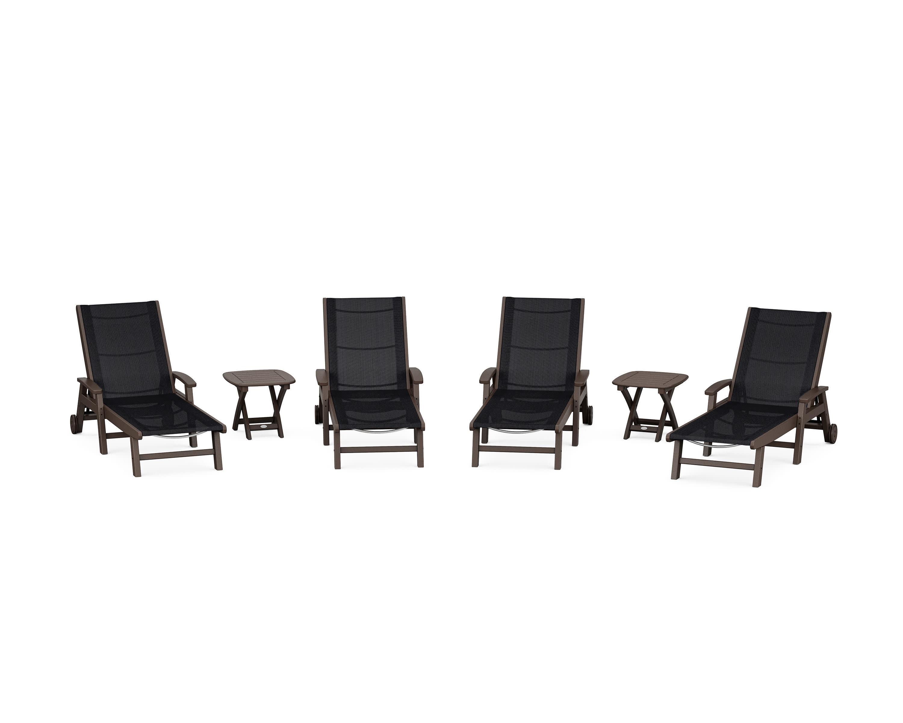 Coastal Chaise 6-Piece Set with Wheels in Mahogany / Black Sling