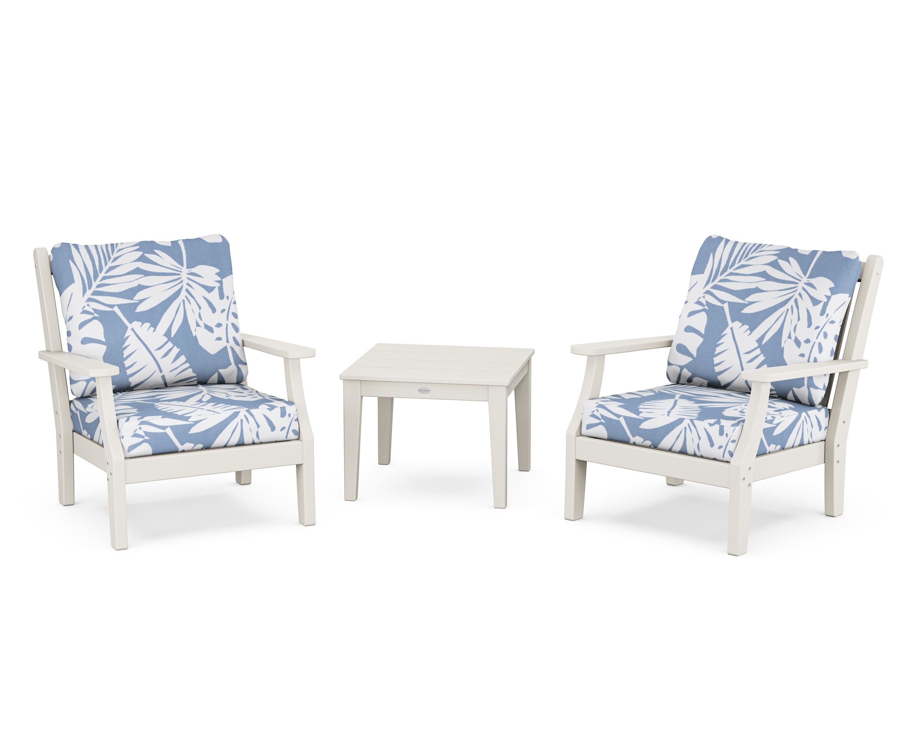 Wovendale 3-Piece Deep Seating Set in Sand / Leaf Sky Blue