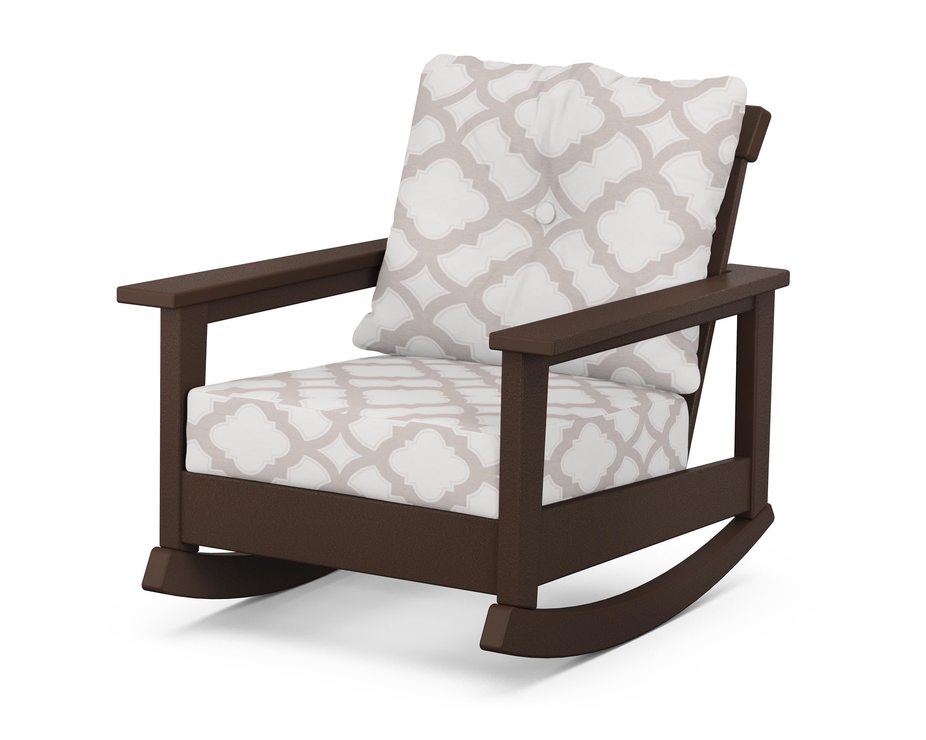 Prescott Deep Seating Rocking Chair in Mahogany / Trellis Dune Burlap