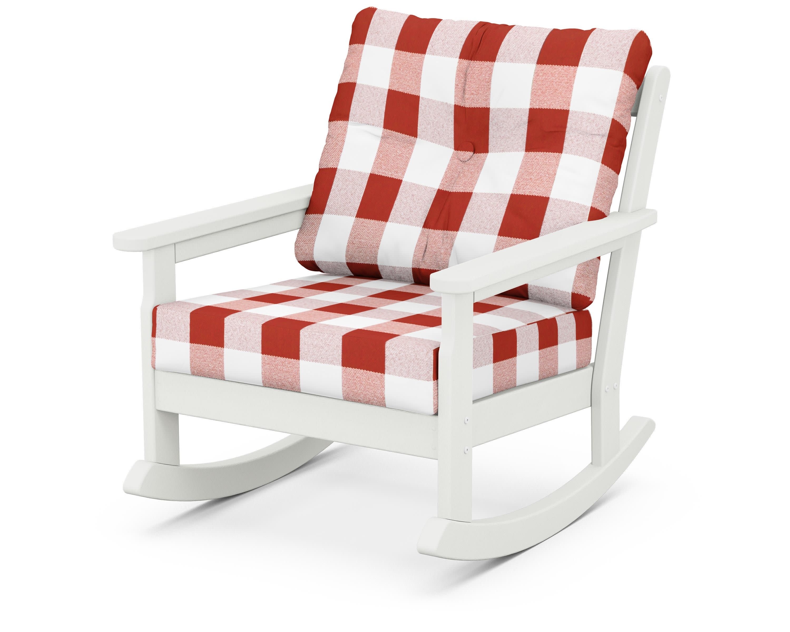 Vineyard Deep Seating Rocking Chair in Vintage White / Buffalo Plaid Crimson