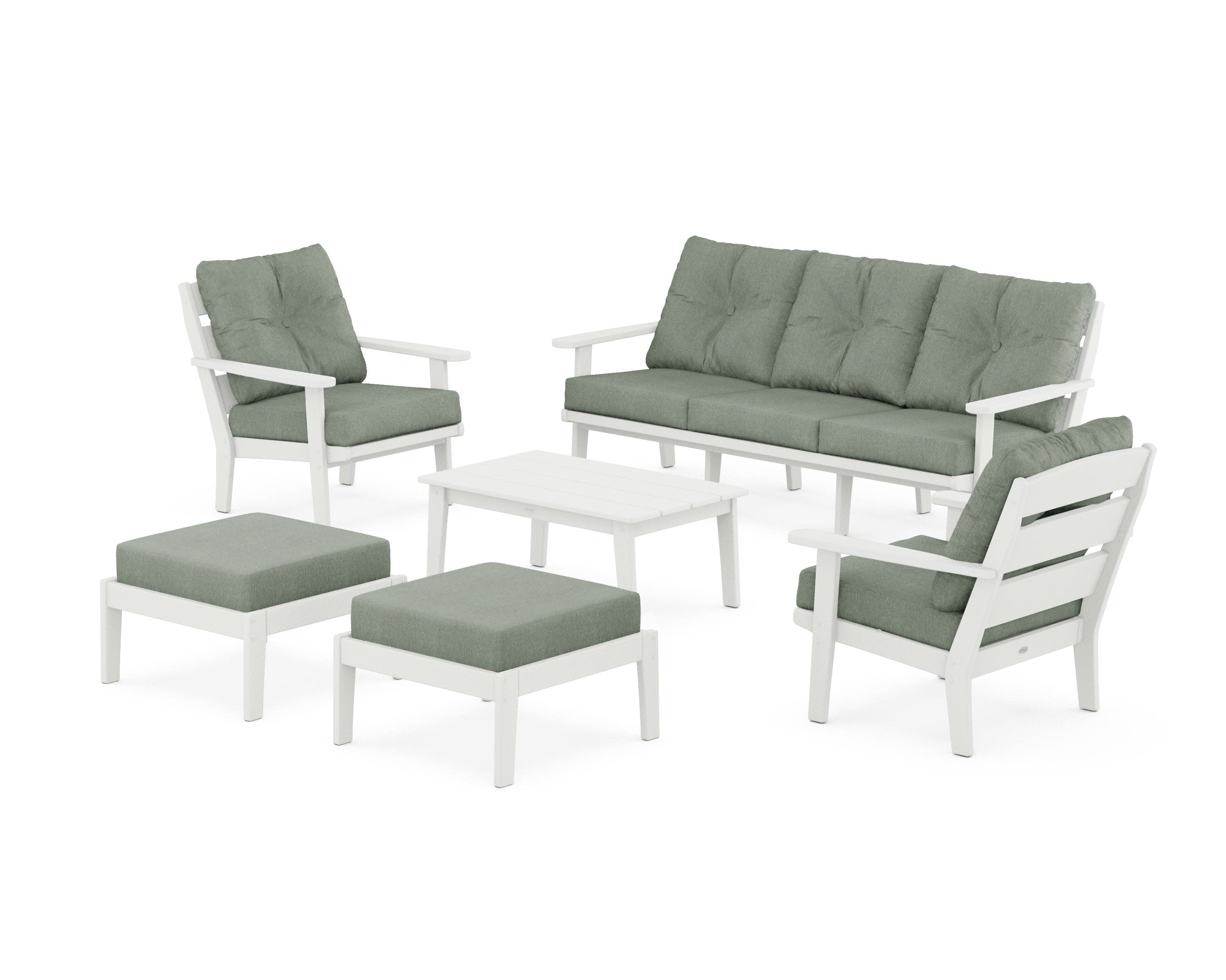 Lakeside 6-Piece Lounge Sofa Set in Vintage White / Cast Sage