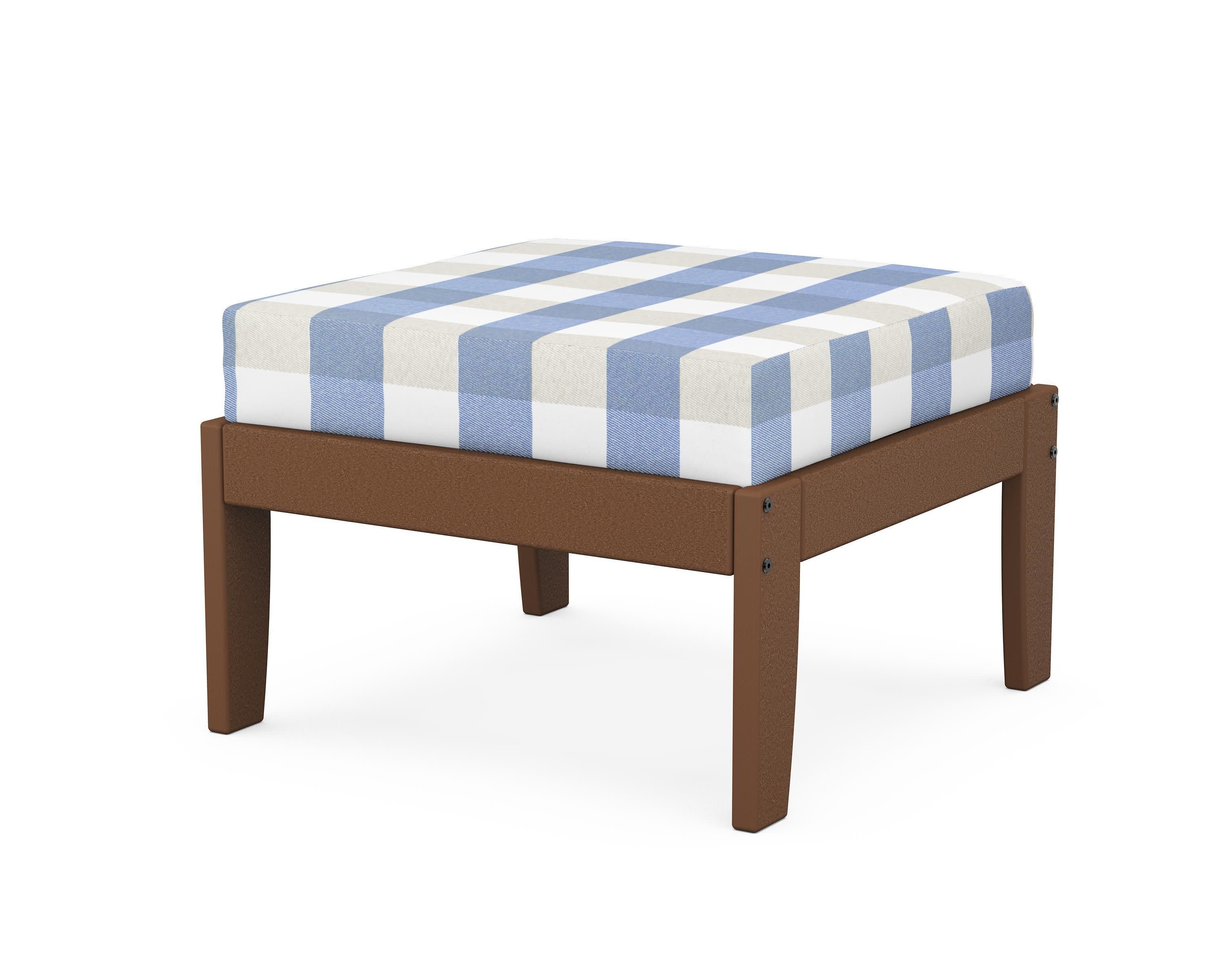 Modular Ottoman - Classic in Teak / Buffalo Plaid Sky Blue