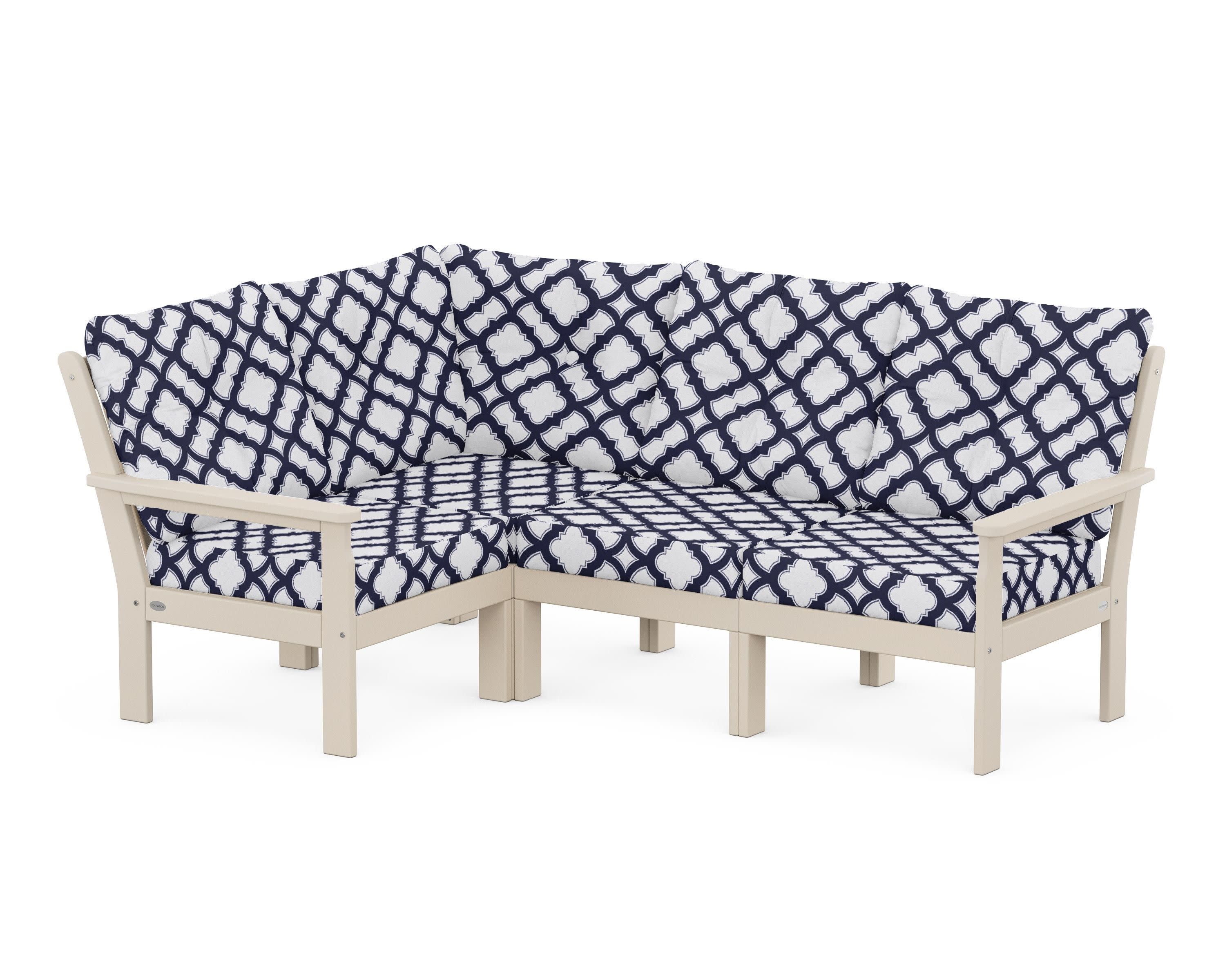 Vineyard 4-Piece Sectional in Sand / Trellis Navy