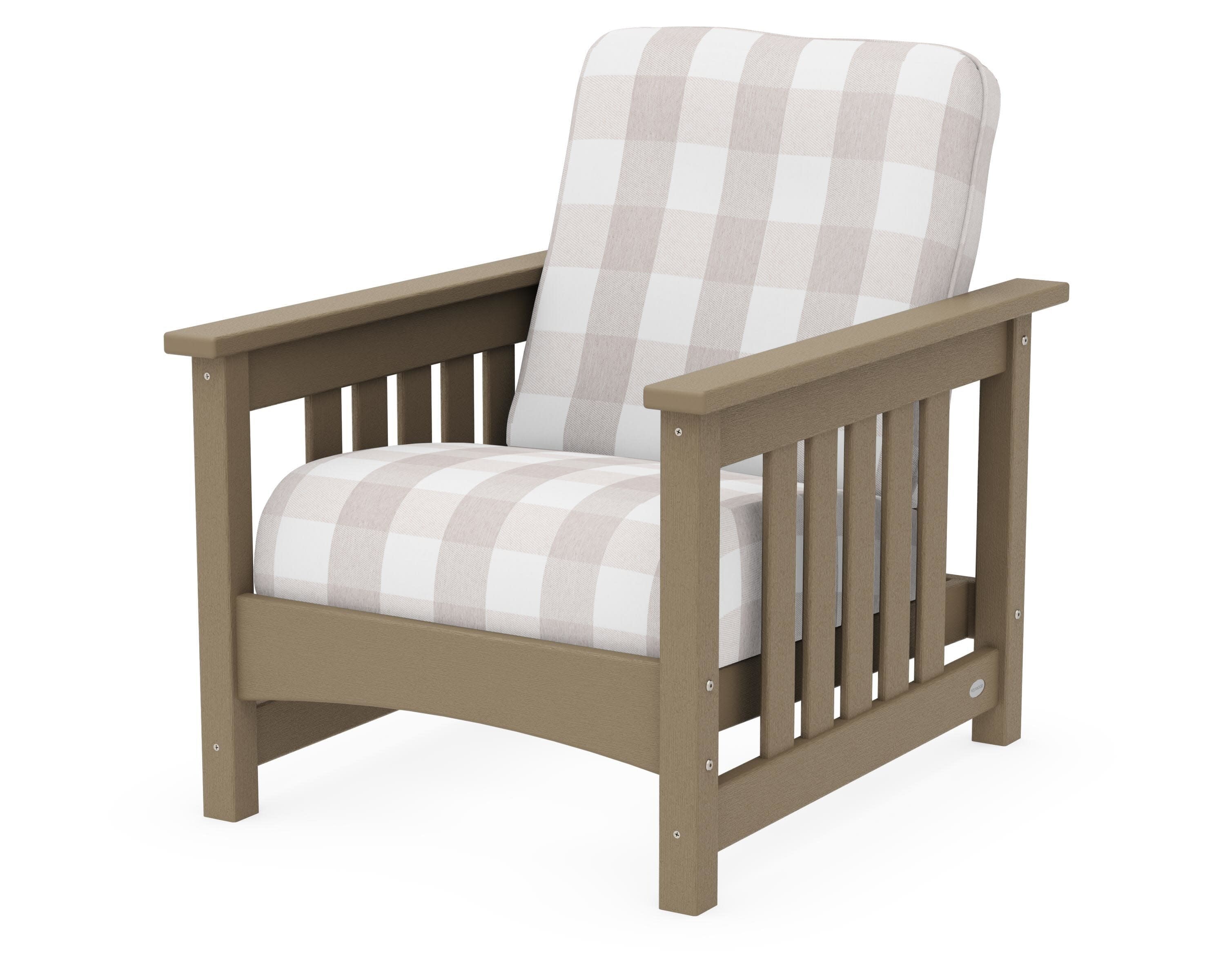 Club Mission Chair in Vintage Sahara / Buffalo Plaid Dune Burlap