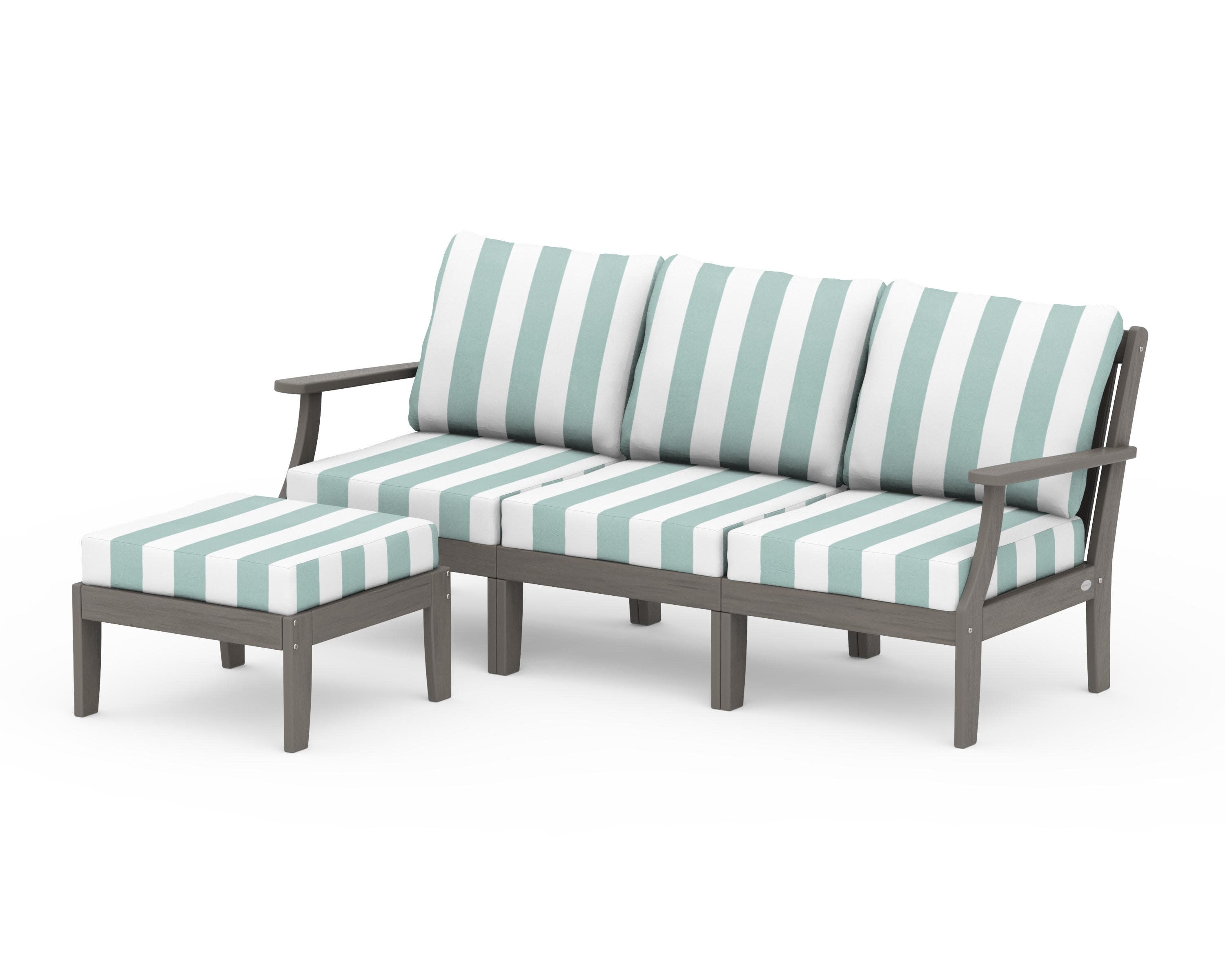 Braxton Modular 4-Piece Deep Seating Set with Ottoman in Driftwood / Cabana Stripe Glacier Spa
